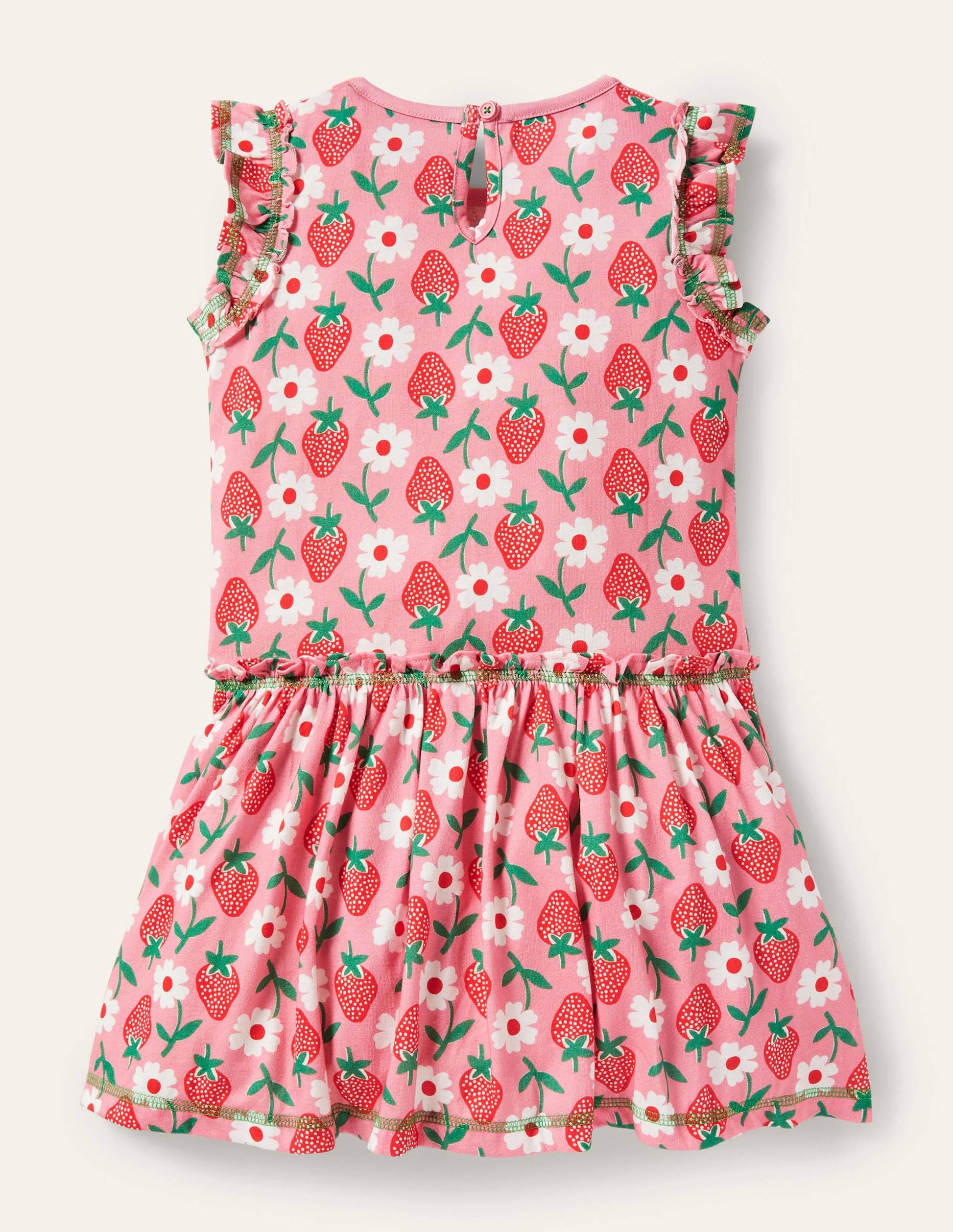 Frill Detail Jersey Dress-Pink Lemonade Strawberry Stamp-2