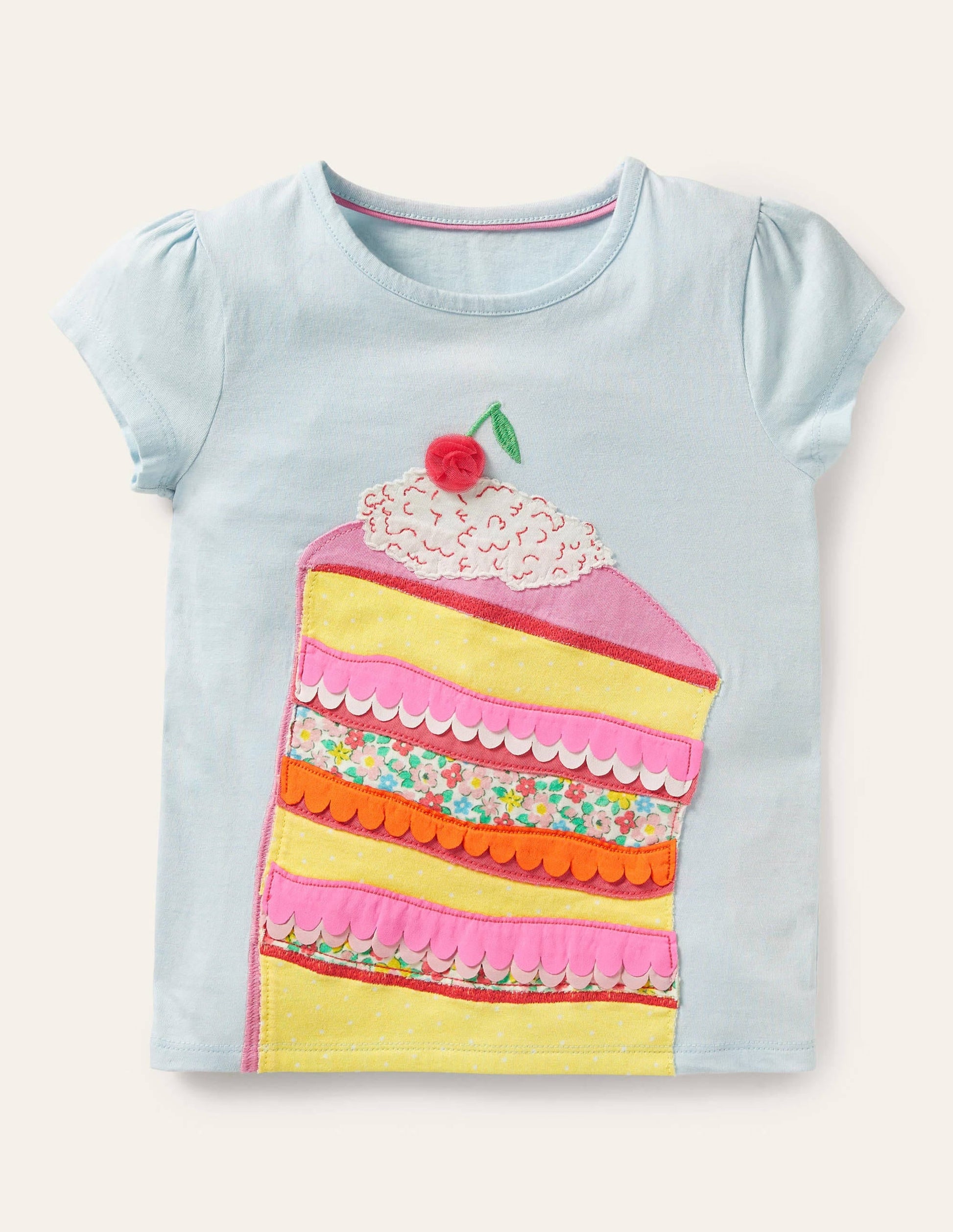 Puff Sleeve Appliqué T-shirt-Neptune Blue Cake-1