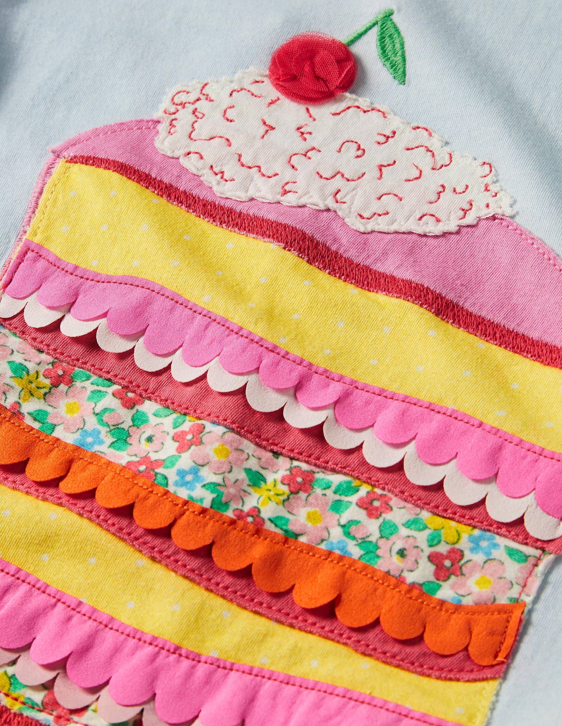 Puff Sleeve Appliqué T-shirt-Neptune Blue Cake-3
