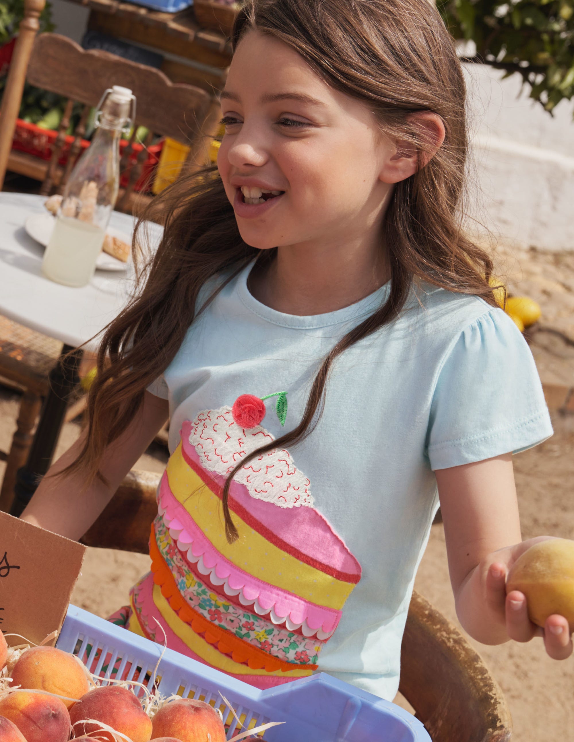 Puff Sleeve Appliqué T-shirt-Neptune Blue Cake - Image 5