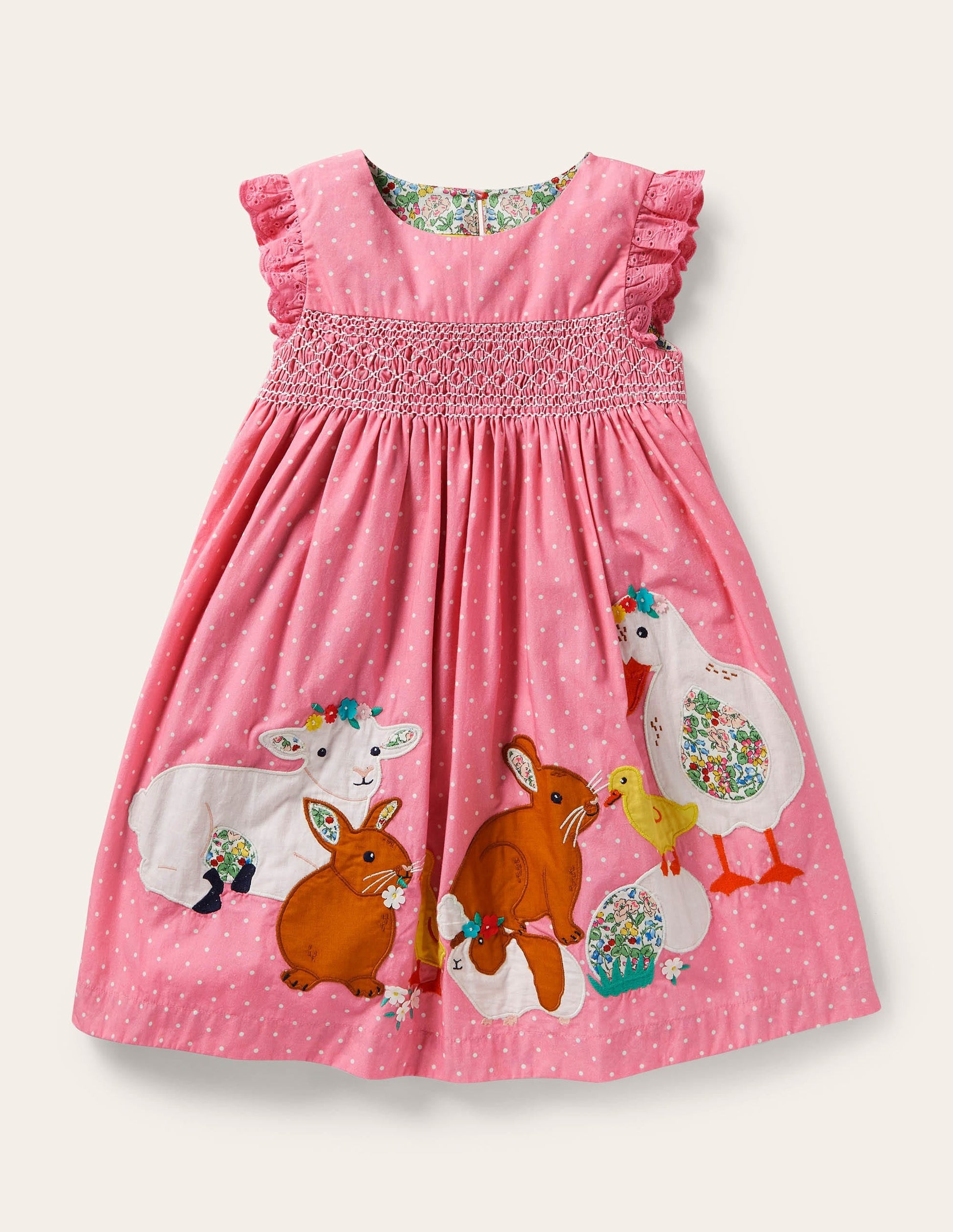 Smocked Appliqué Dress-Formica Pink Spot Animals-1