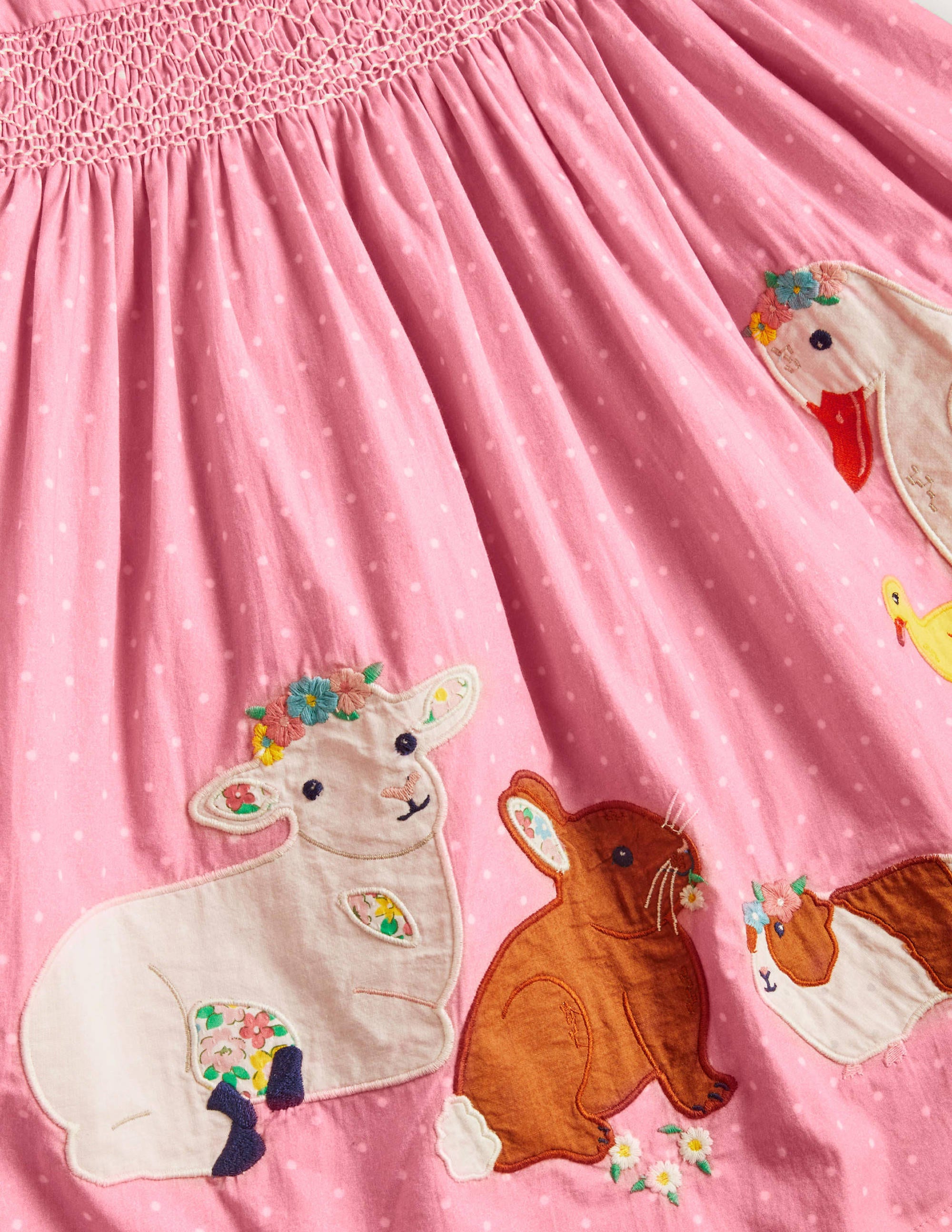 Smocked Appliqué Dress-Formica Pink Spot Animals - Image 4