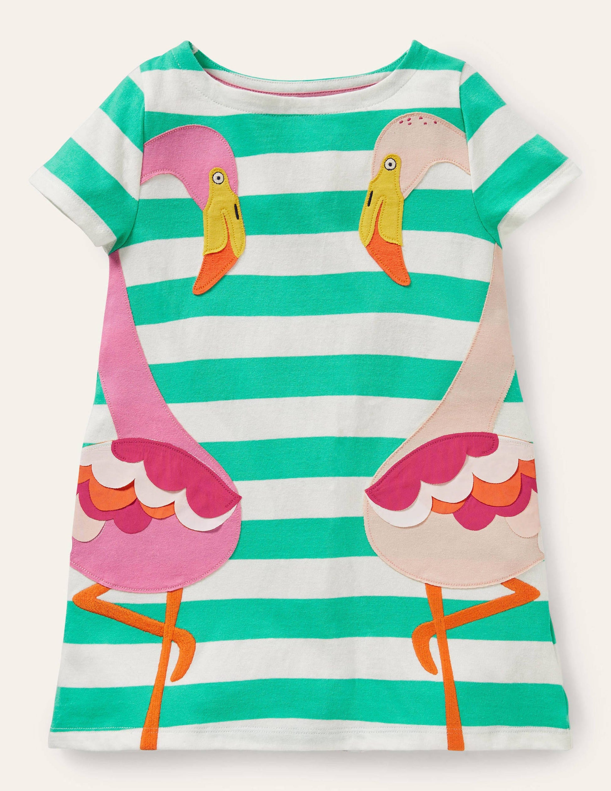 Short Sleeve Appliqué Tunic-Tropical Green/ Ivory Flamingo-1