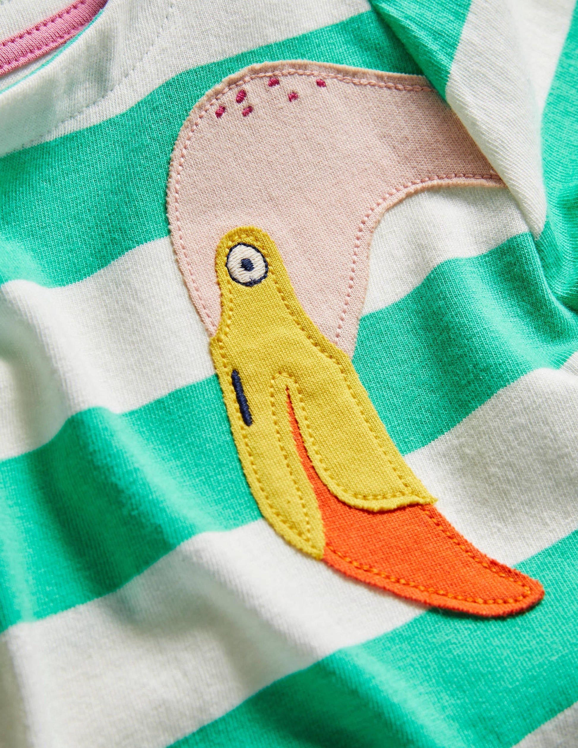 Short Sleeve Appliqué Tunic-Tropical Green/ Ivory Flamingo-3