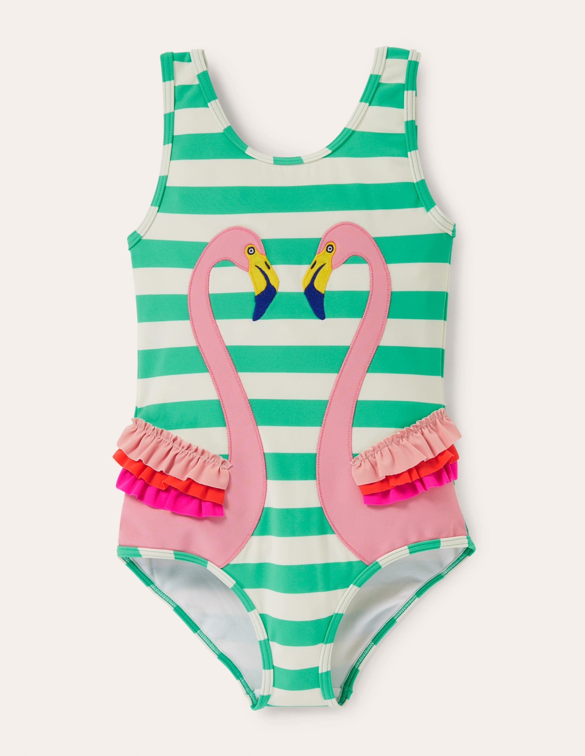 Fun Appliqué Swimsuit-Tropical Green/Ivory Flamingo - Image 1