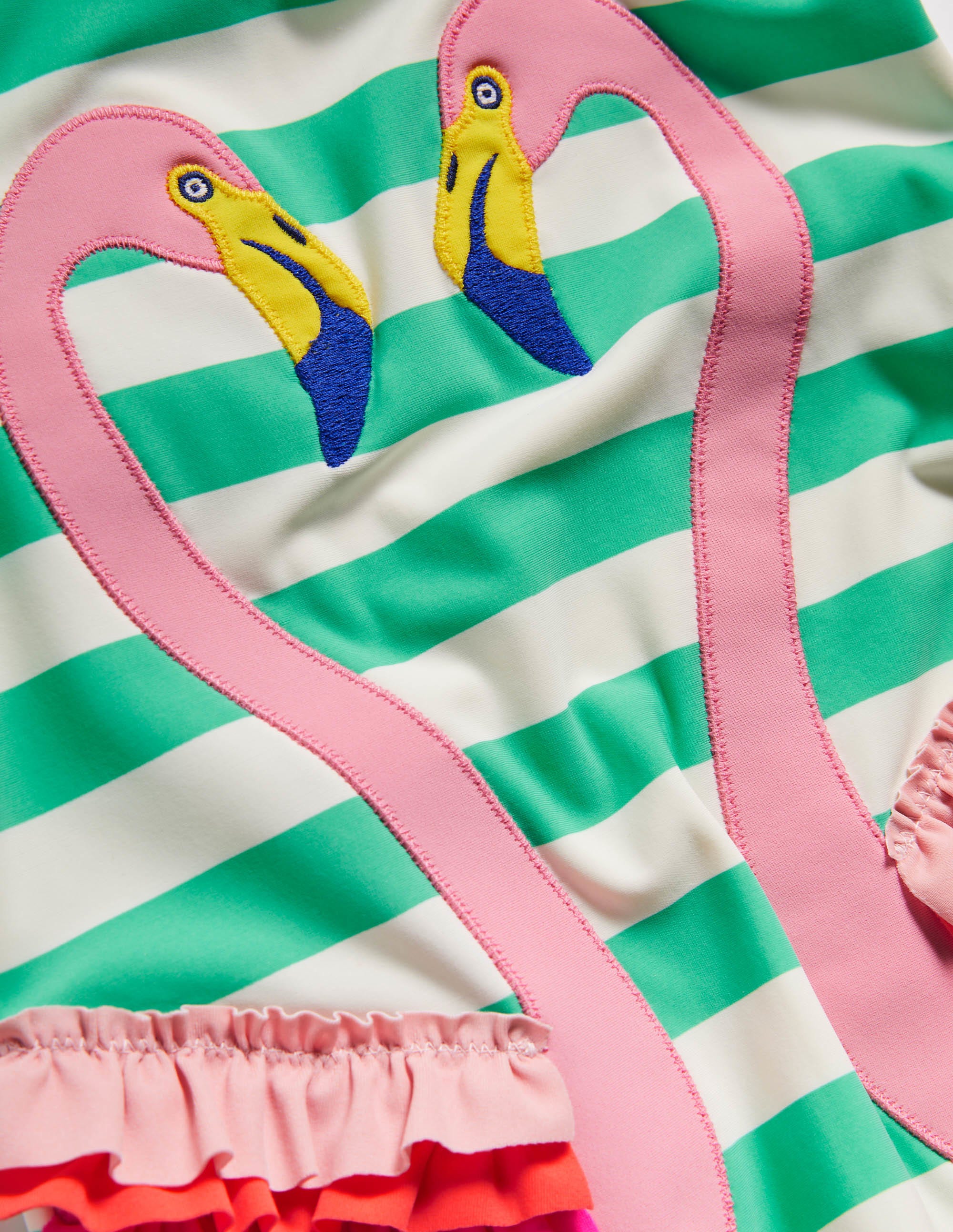 Fun Appliqué Swimsuit-Tropical Green/Ivory Flamingo - Image 3