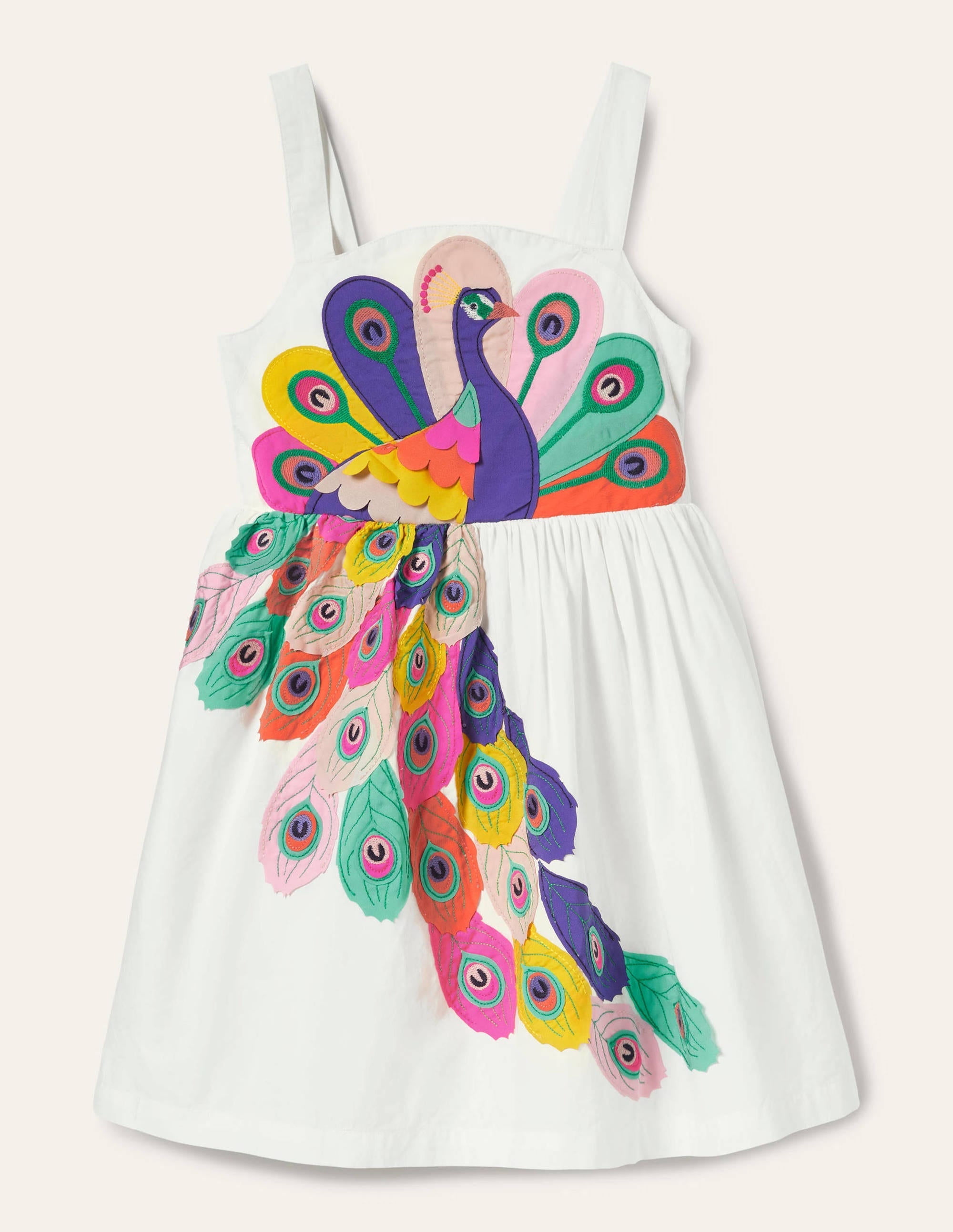 Peacock Appliqué Dress-Ivory - Image 1