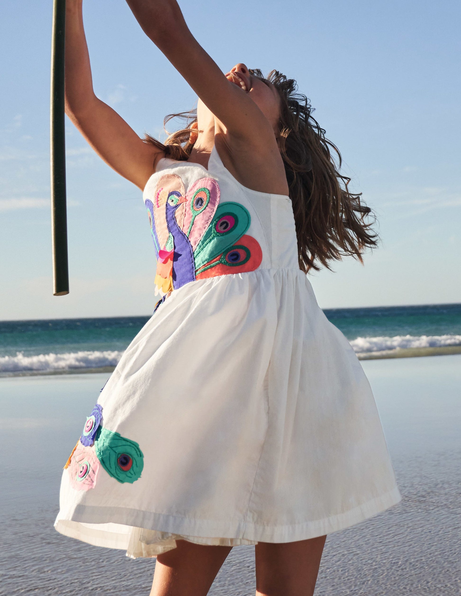 Peacock Appliqué Dress-Ivory-6
