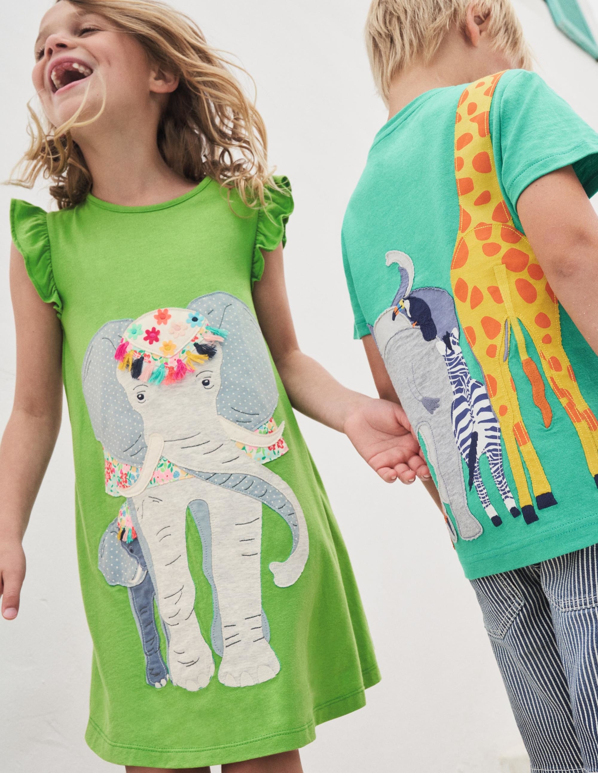 Frill Sleeve Appliqué Dress-Greenfinch Elephant - Image 4