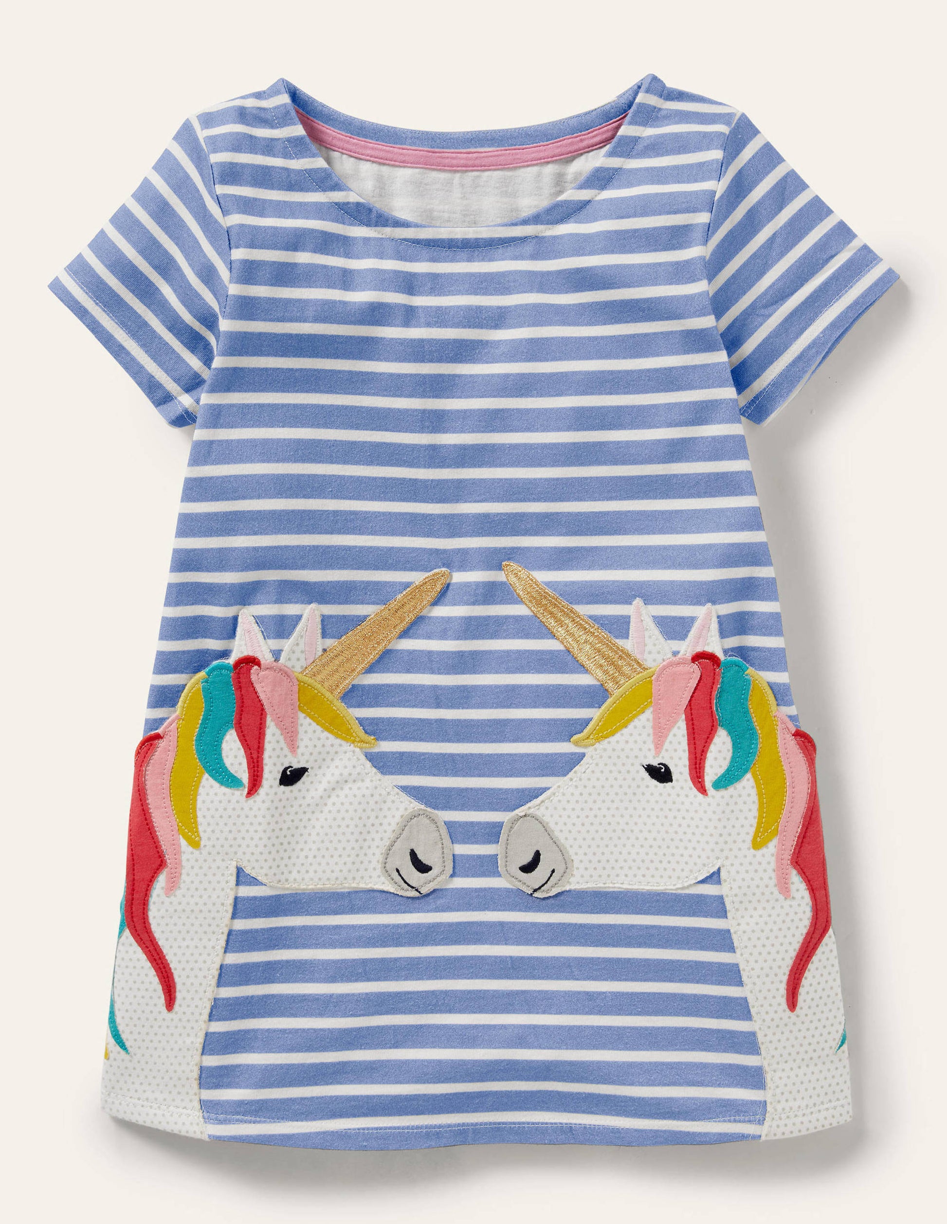 Short Sleeve Appliqué Tunic-Bluebell/ Ivory Unicorn-1