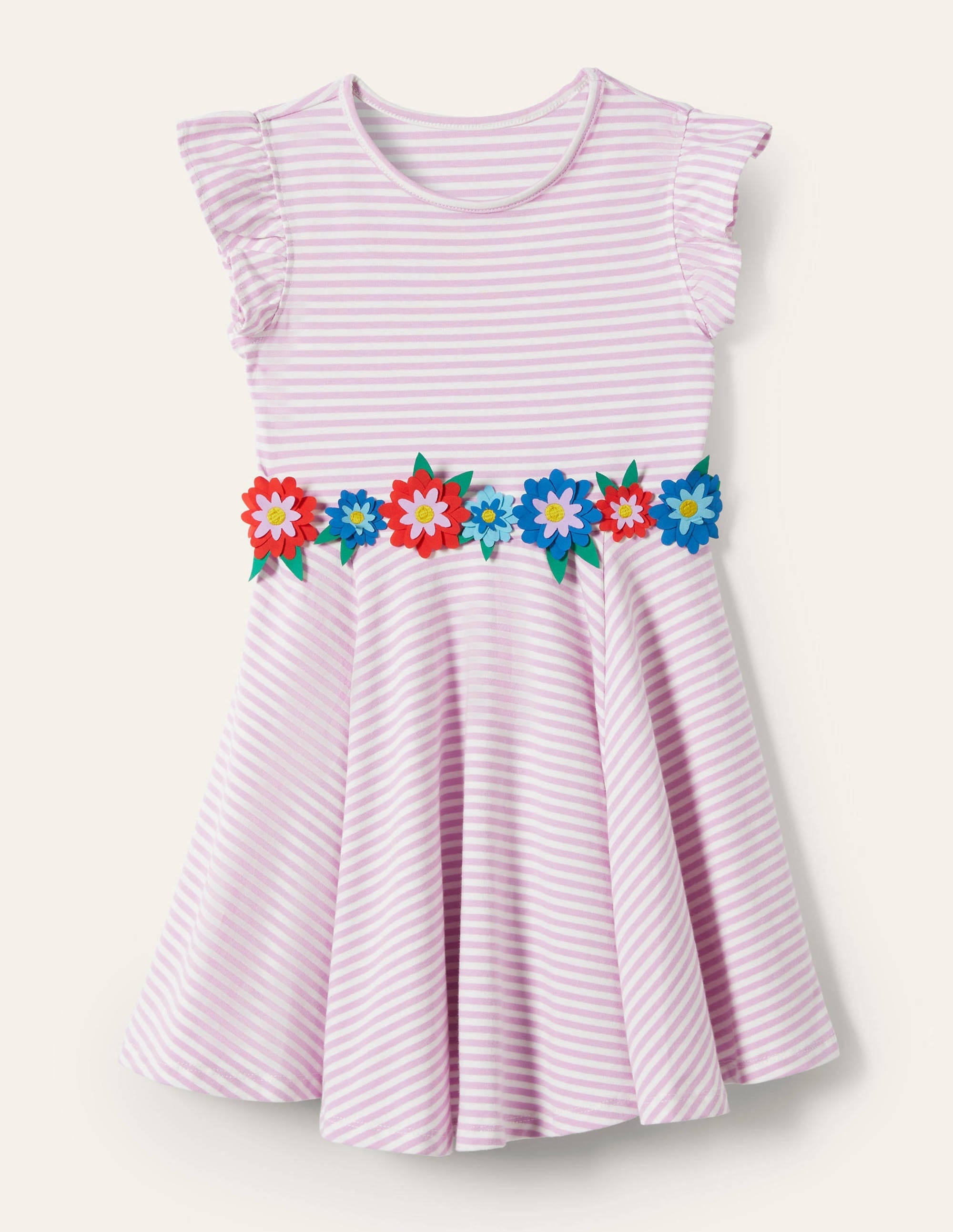 Frill Sleeve Twirly Dress-Rosebay Pink/Ivory - Image 1
