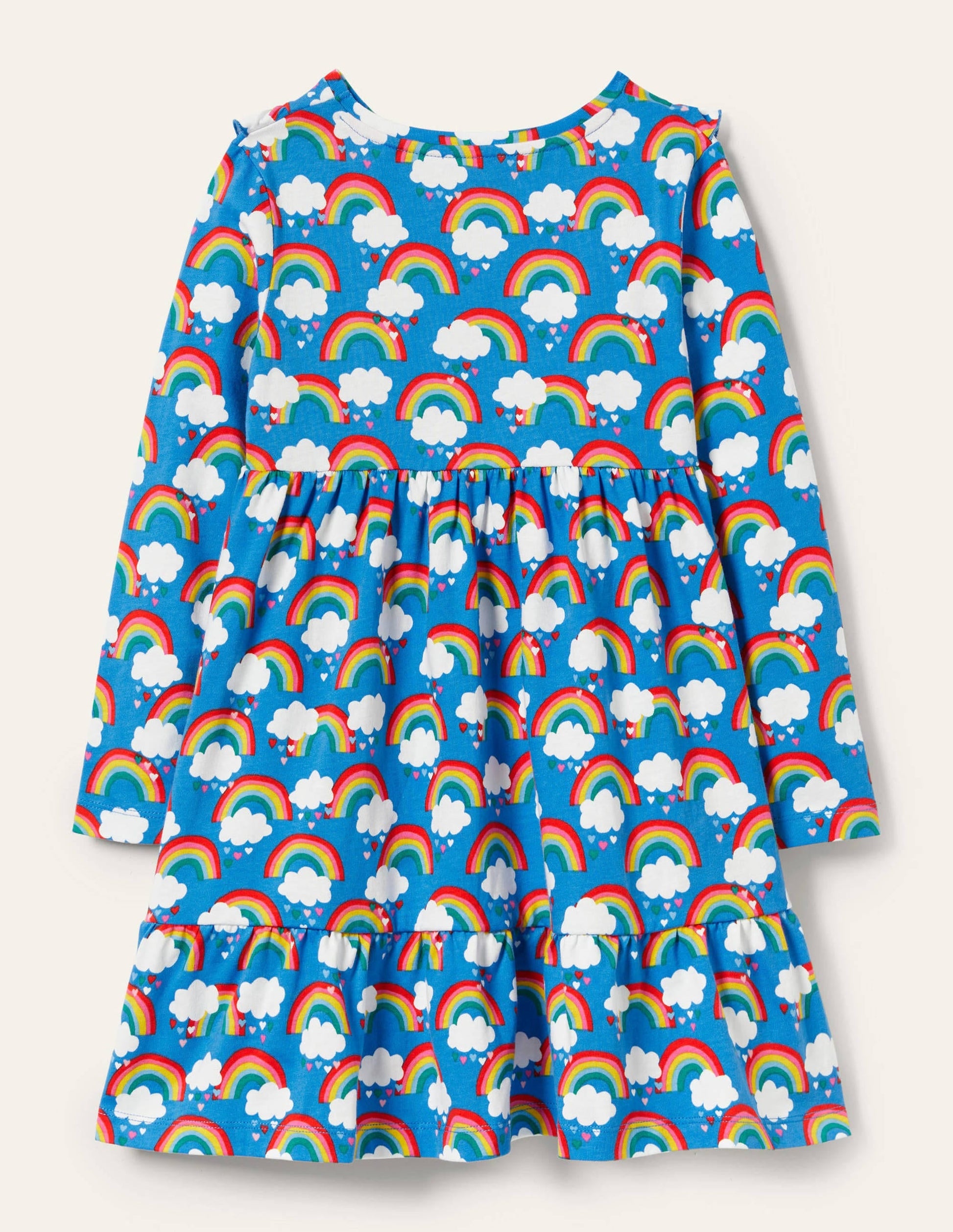 Frill Tiered Jersey Dress-Moroccan Blue Love Rainbows-2