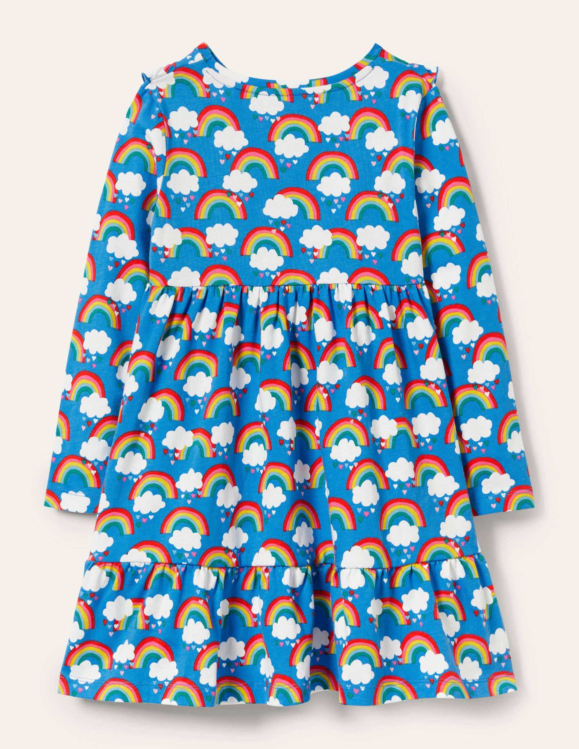 Frill Tiered Jersey Dress-Moroccan Blue Love Rainbows - Image 2