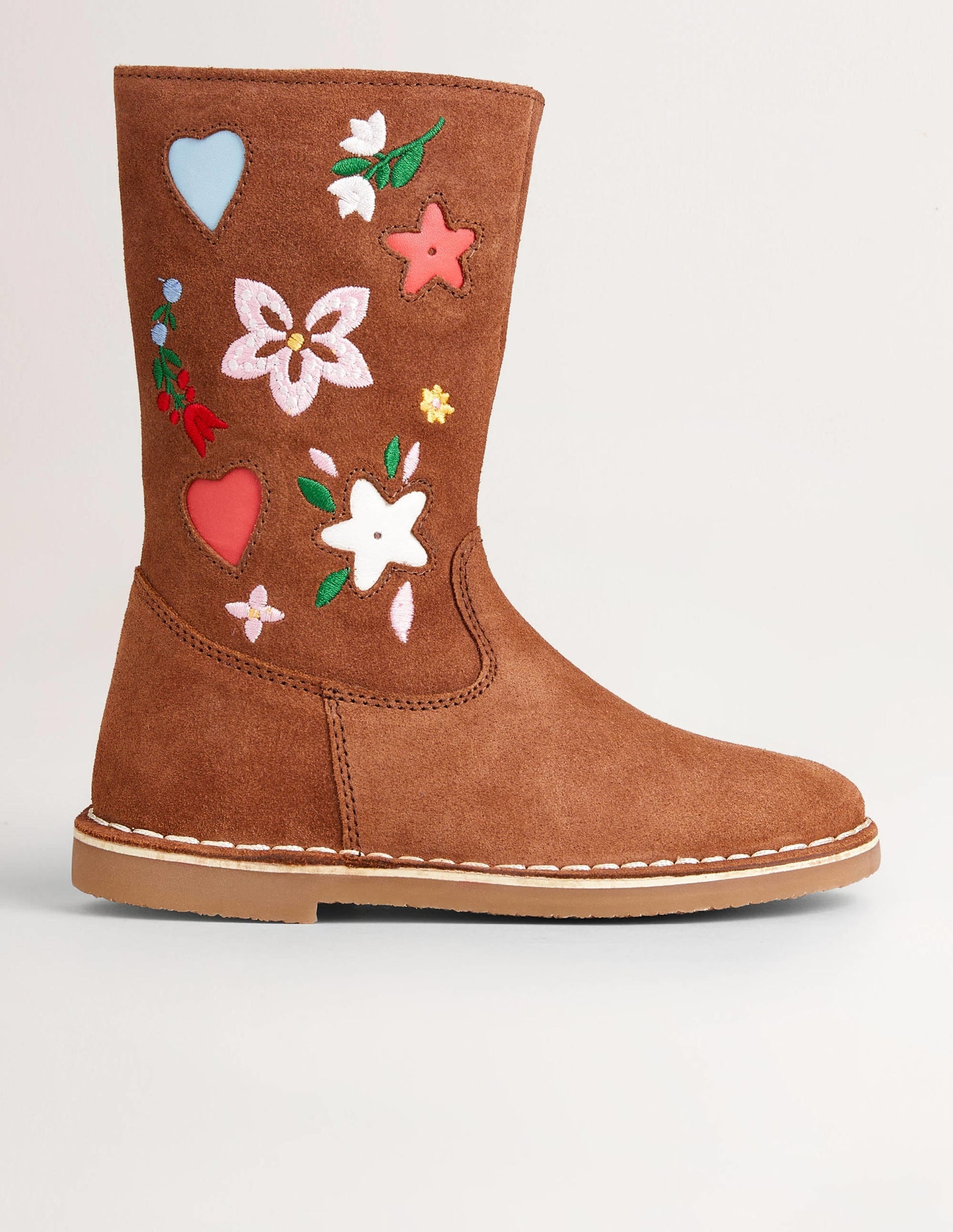 Tall Suede boots-Embroidered Tan Suede-1