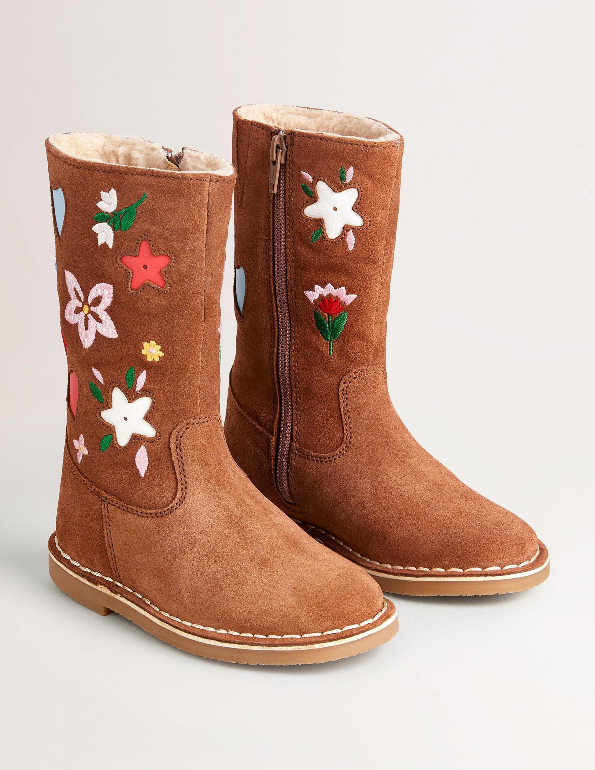 Tall Suede boots-Embroidered Tan Suede-2