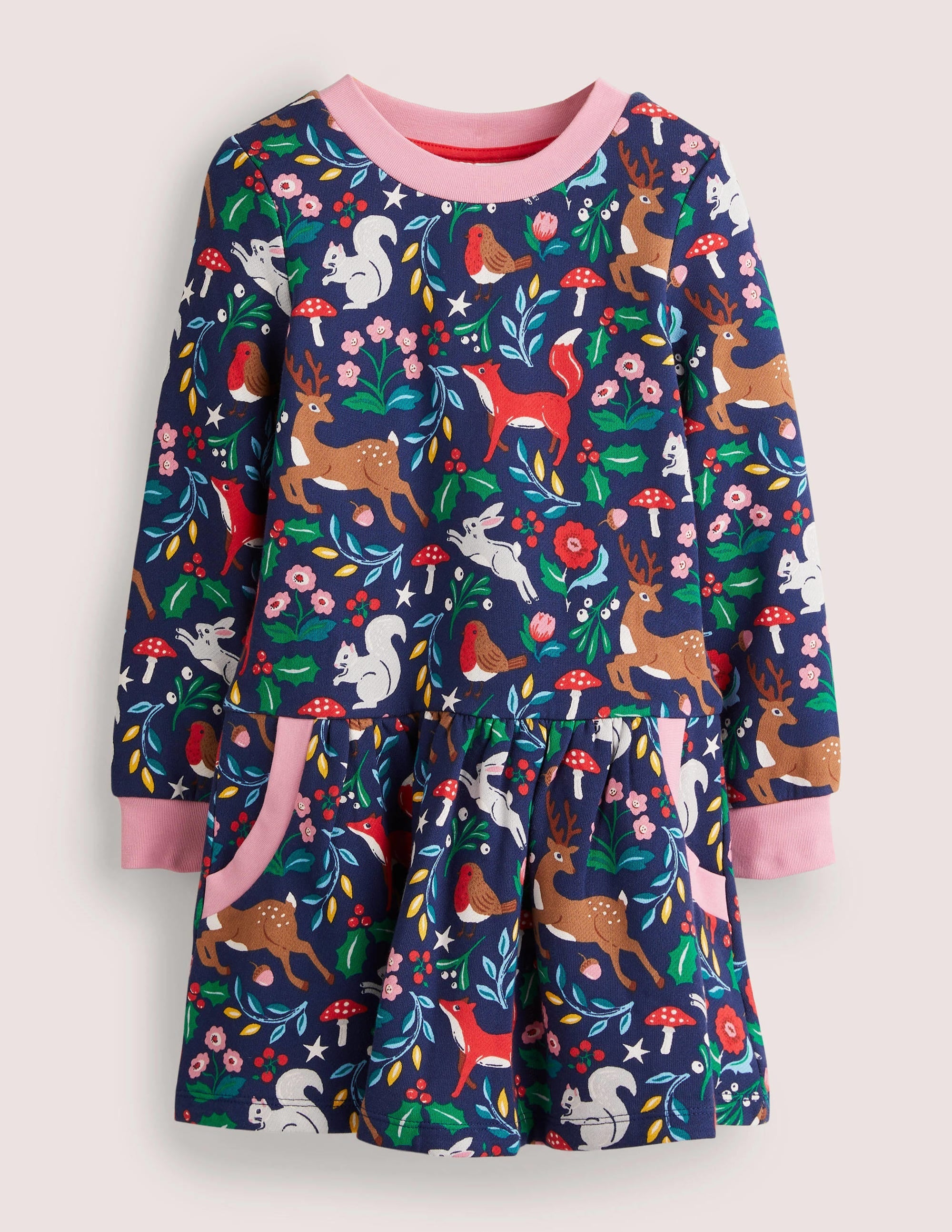 Cosy Printed Sweatshirt Dress-College Navy Festive Toile - Image 1