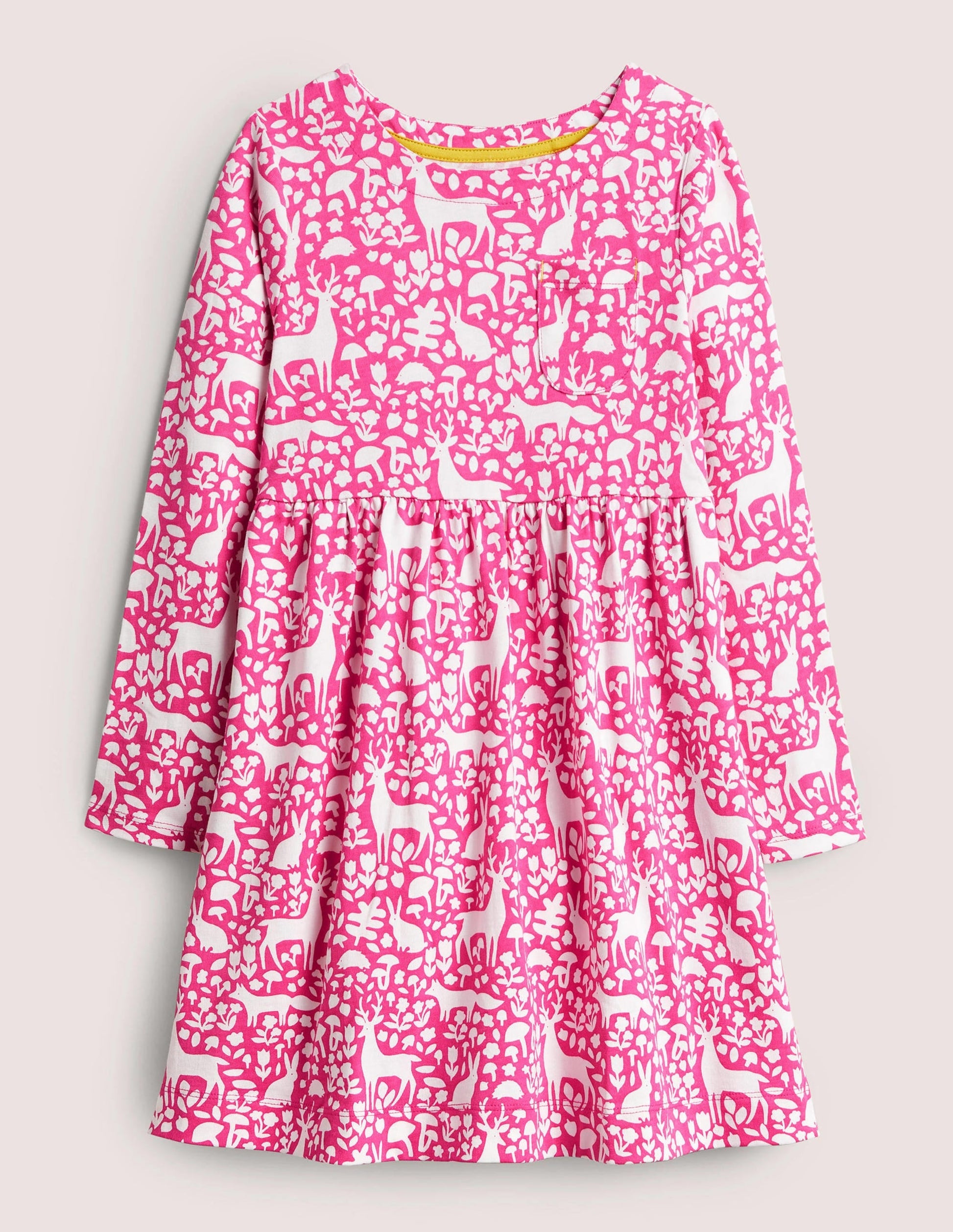 Long Sleeve Fun Jersey Dress-Pink Woodland Toile-1