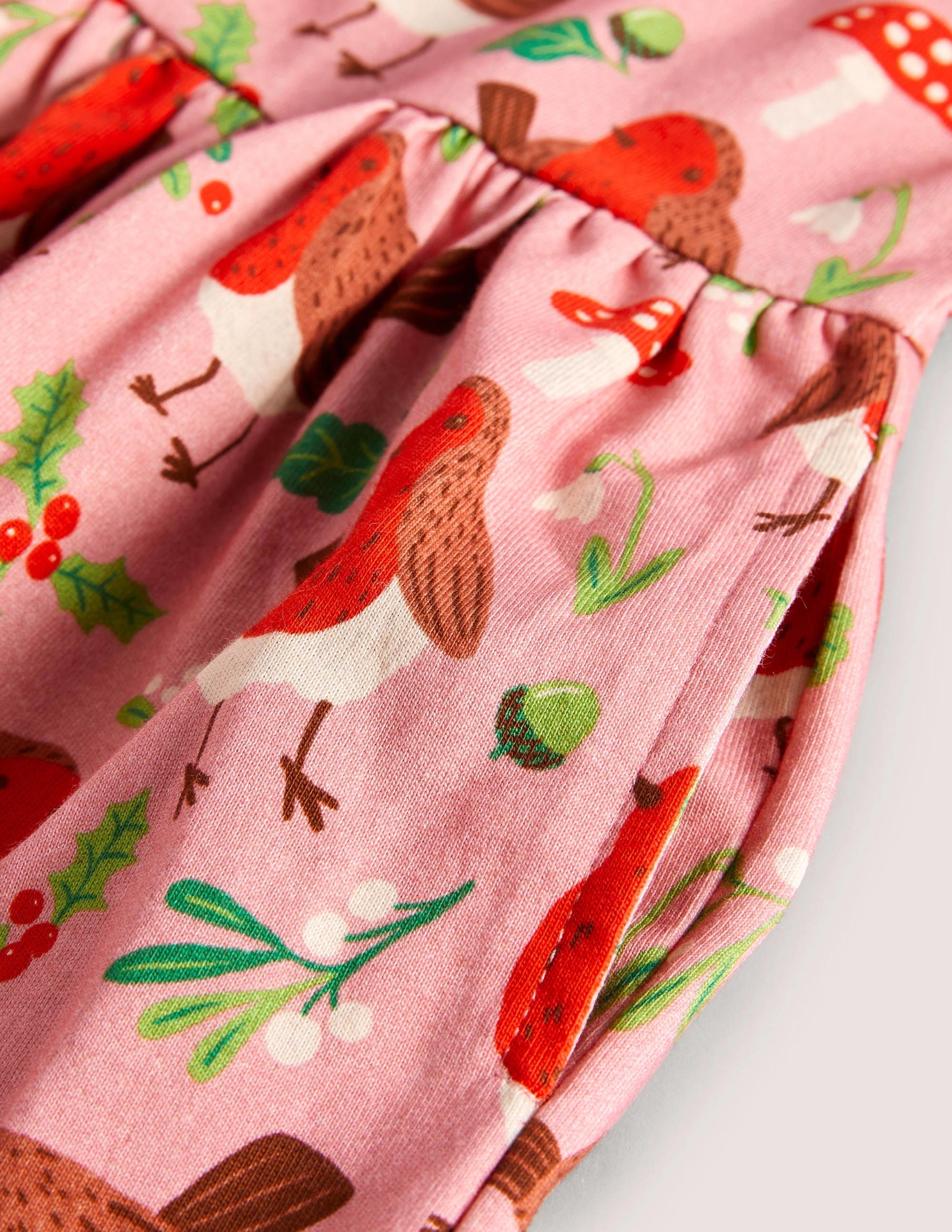 Short Sleeve Fun Jersey Dress-Formica Pink Festive Robins - Image 3