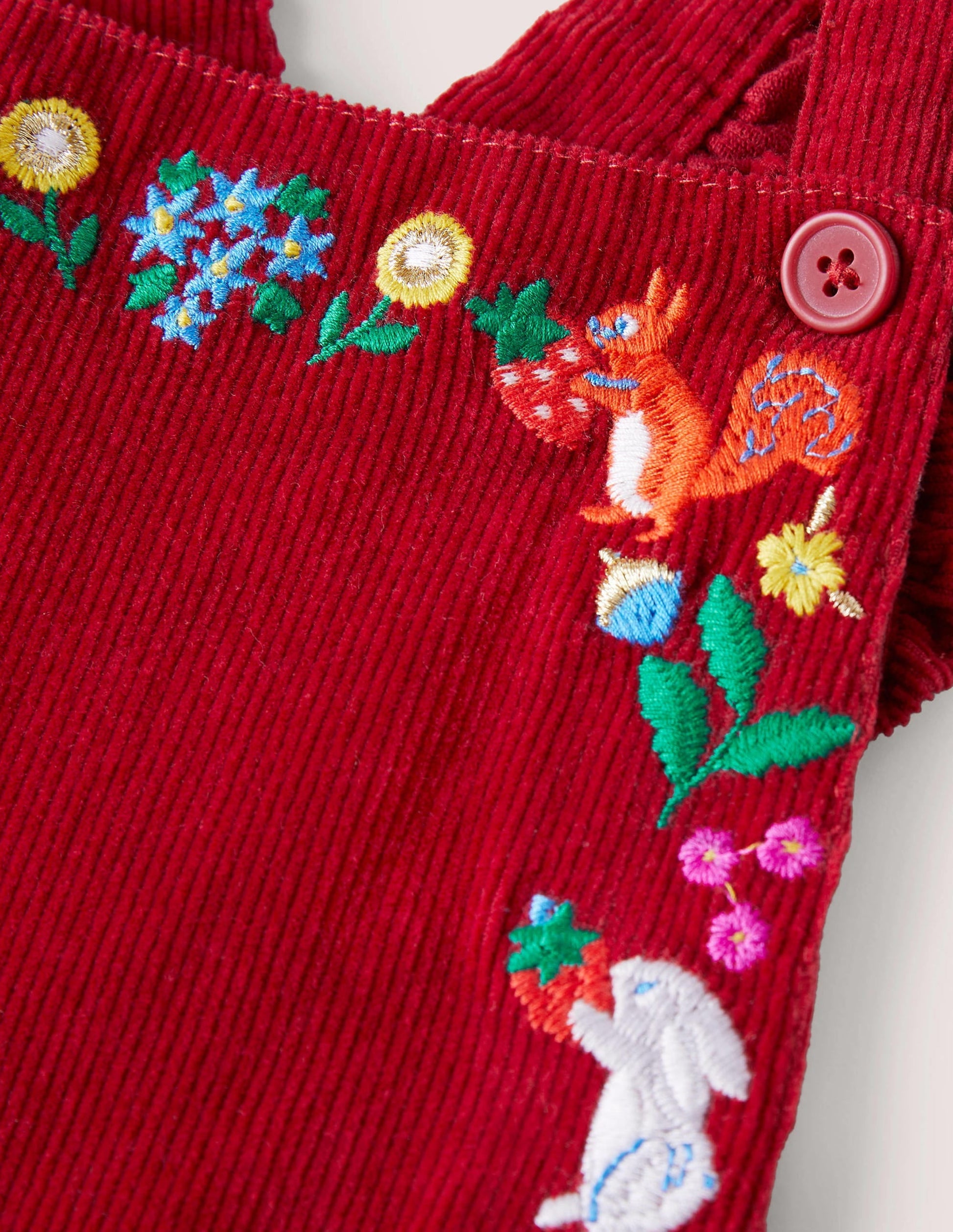 Embroidered Cord Dungarees-Russet Red Embroidery-3