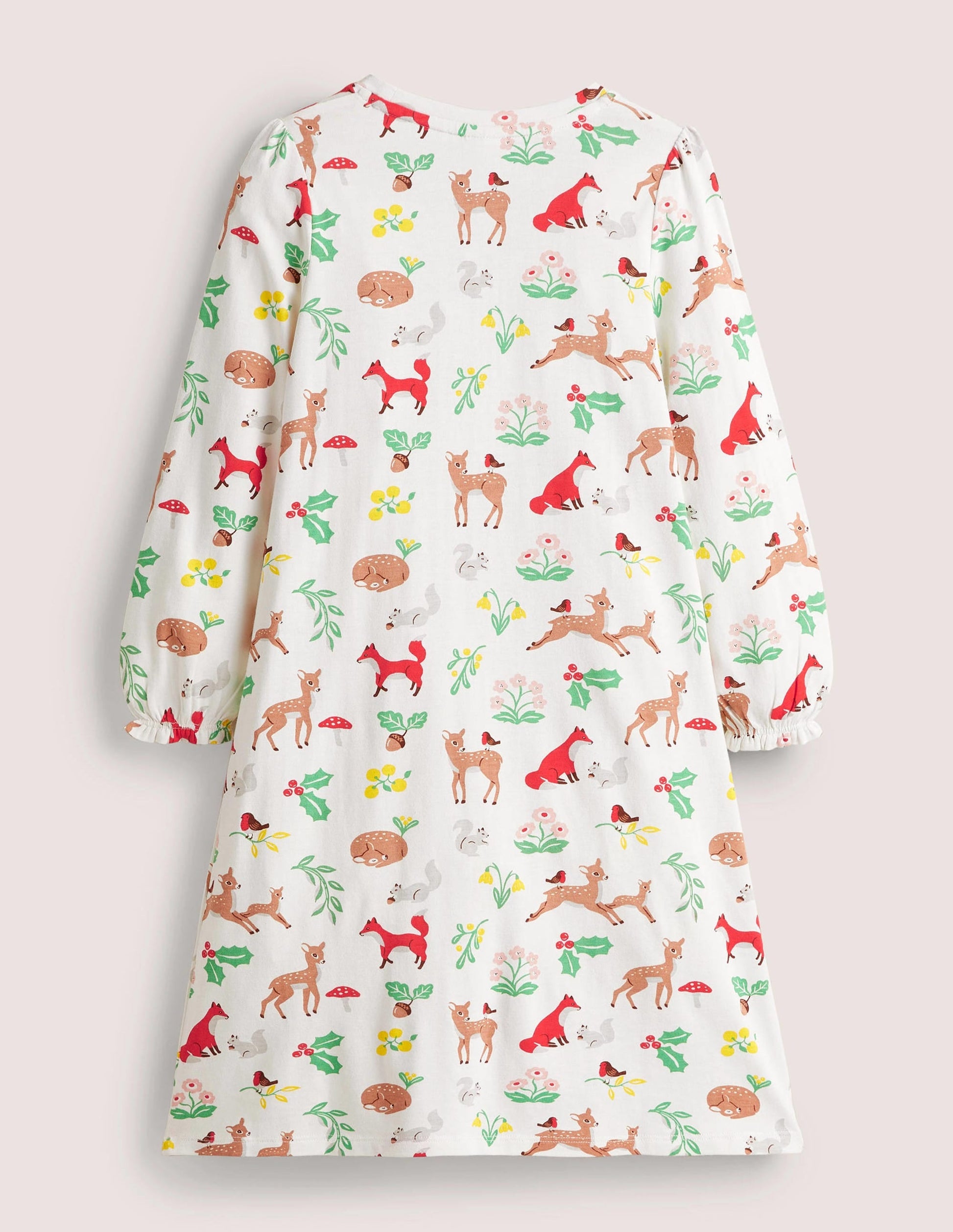Printed Long-sleeved Nightie-Ivory Woodland Christmas-2