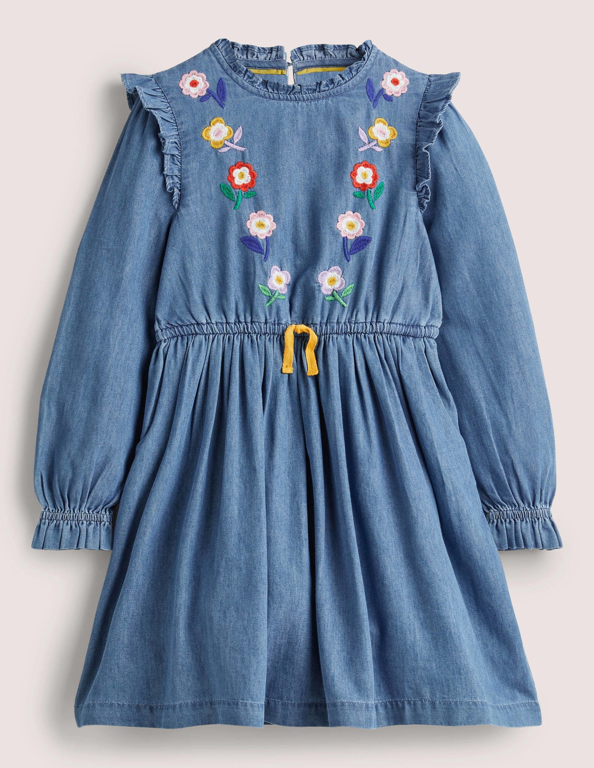 Floral Tie Waist Dress-Dark Vintage Denim Embroidery - Image 1