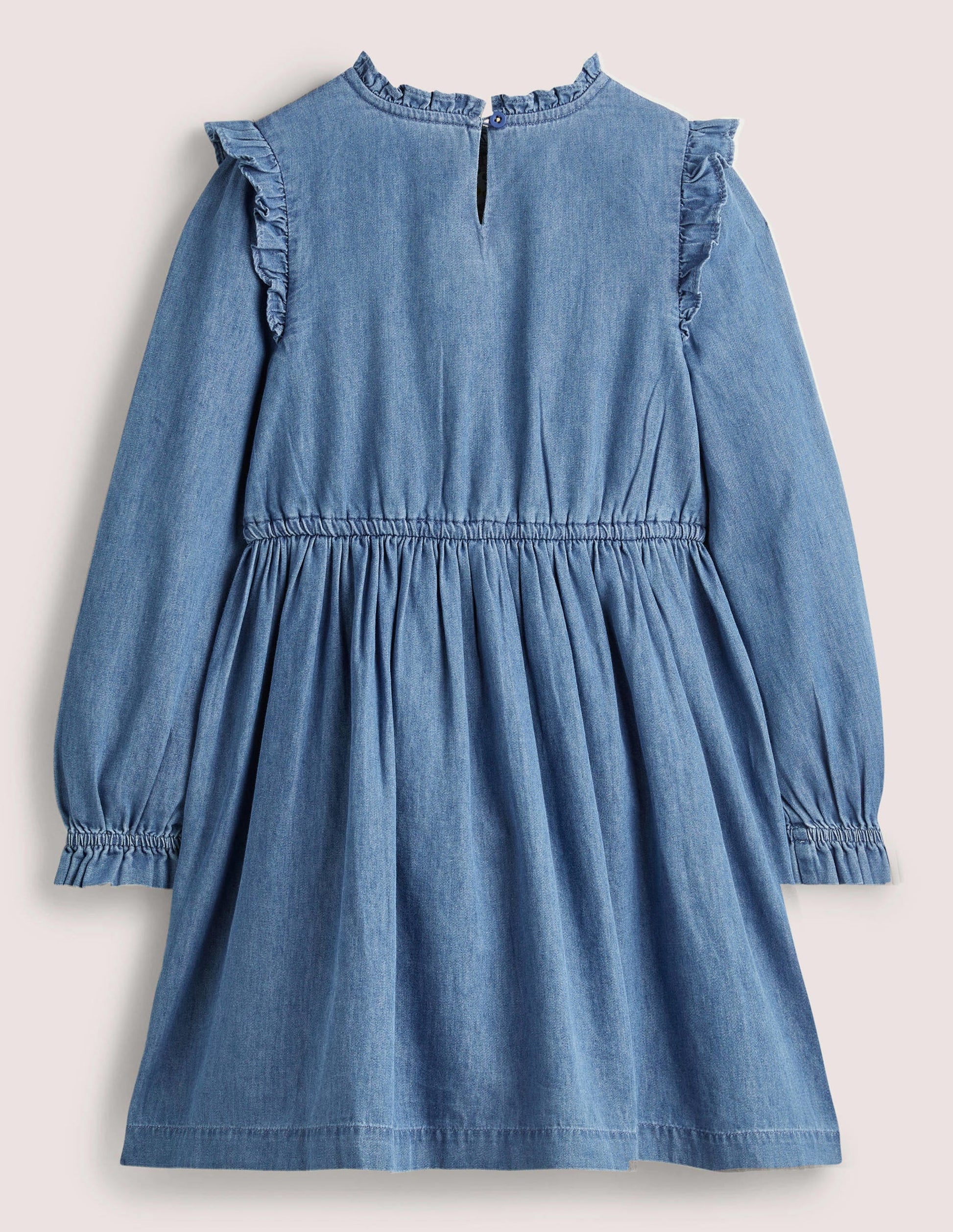 Floral Tie Waist Dress-Dark Vintage Denim Embroidery-2