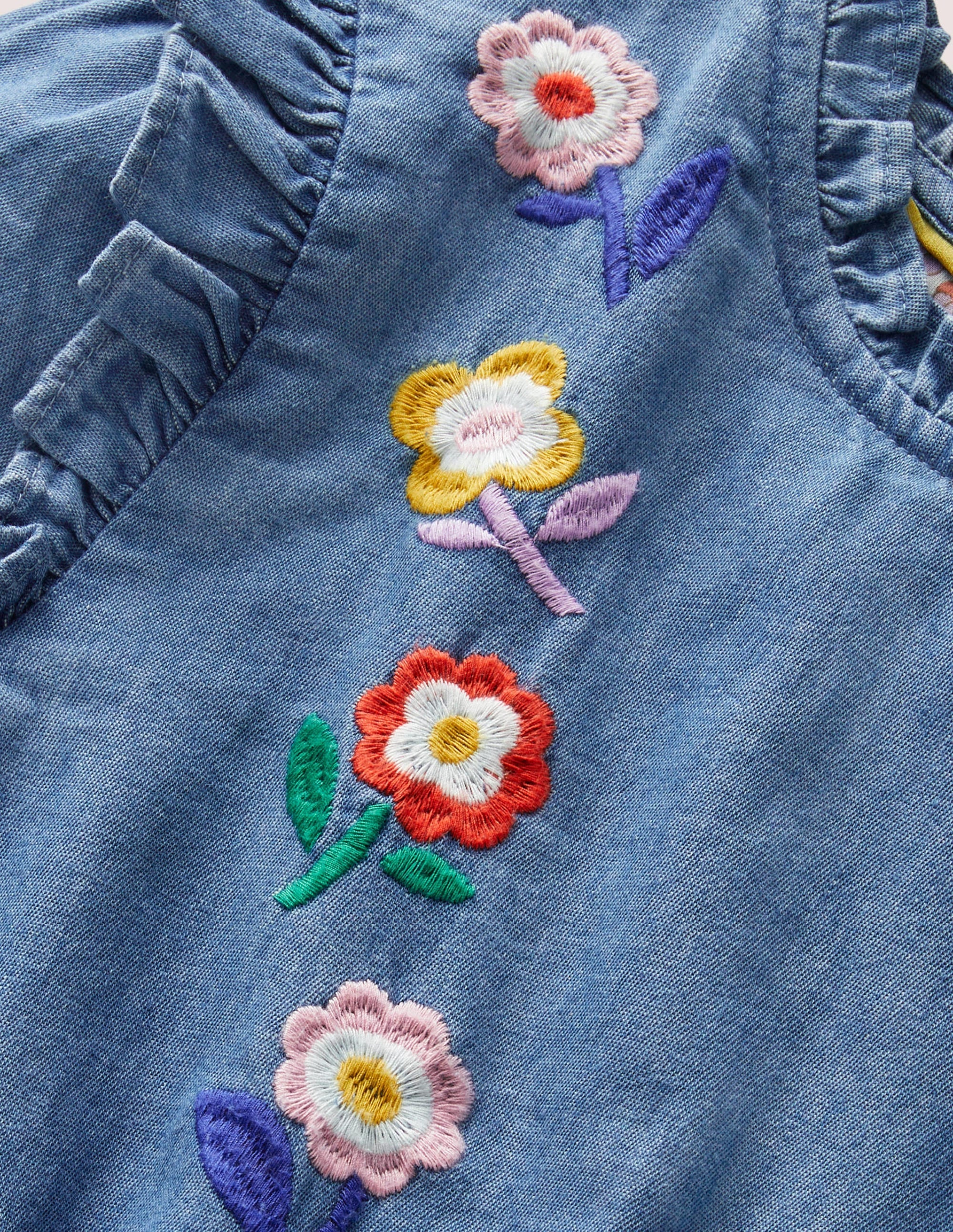 Floral Tie Waist Dress-Dark Vintage Denim Embroidery - Image 3
