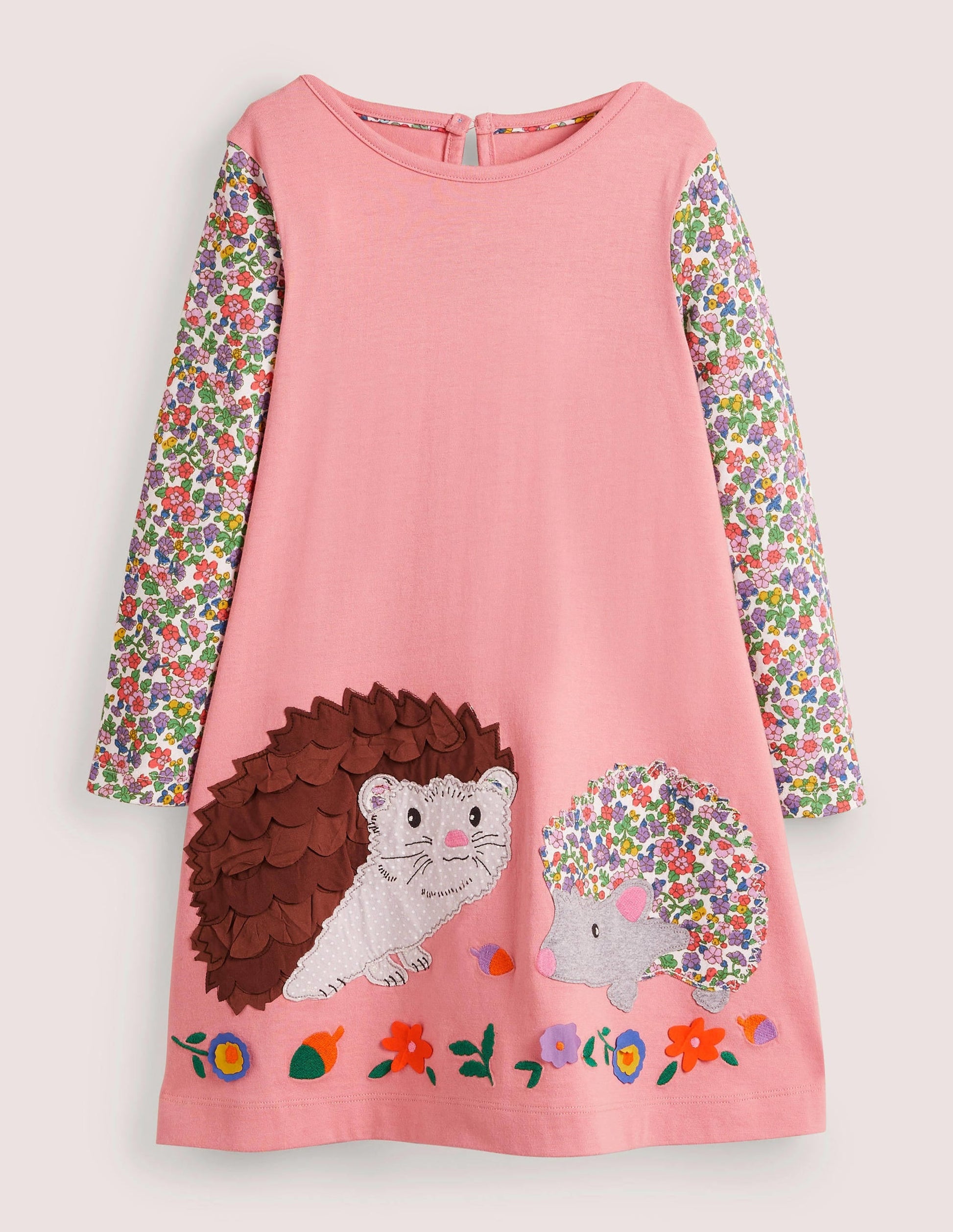 Big Appliqué Dress-Pink Hedgehogs-1