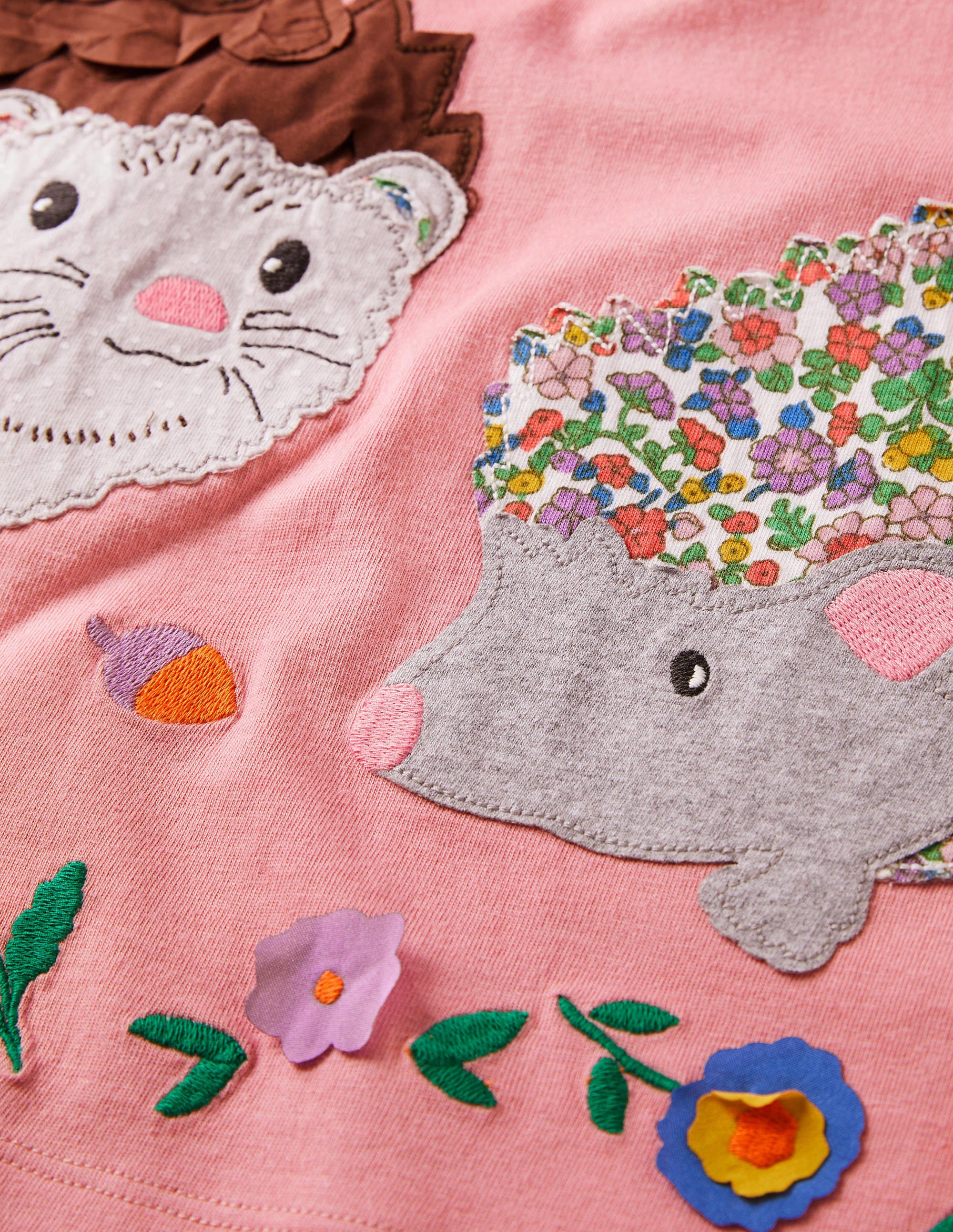 Big Appliqué Dress-Pink Hedgehogs - Image 3