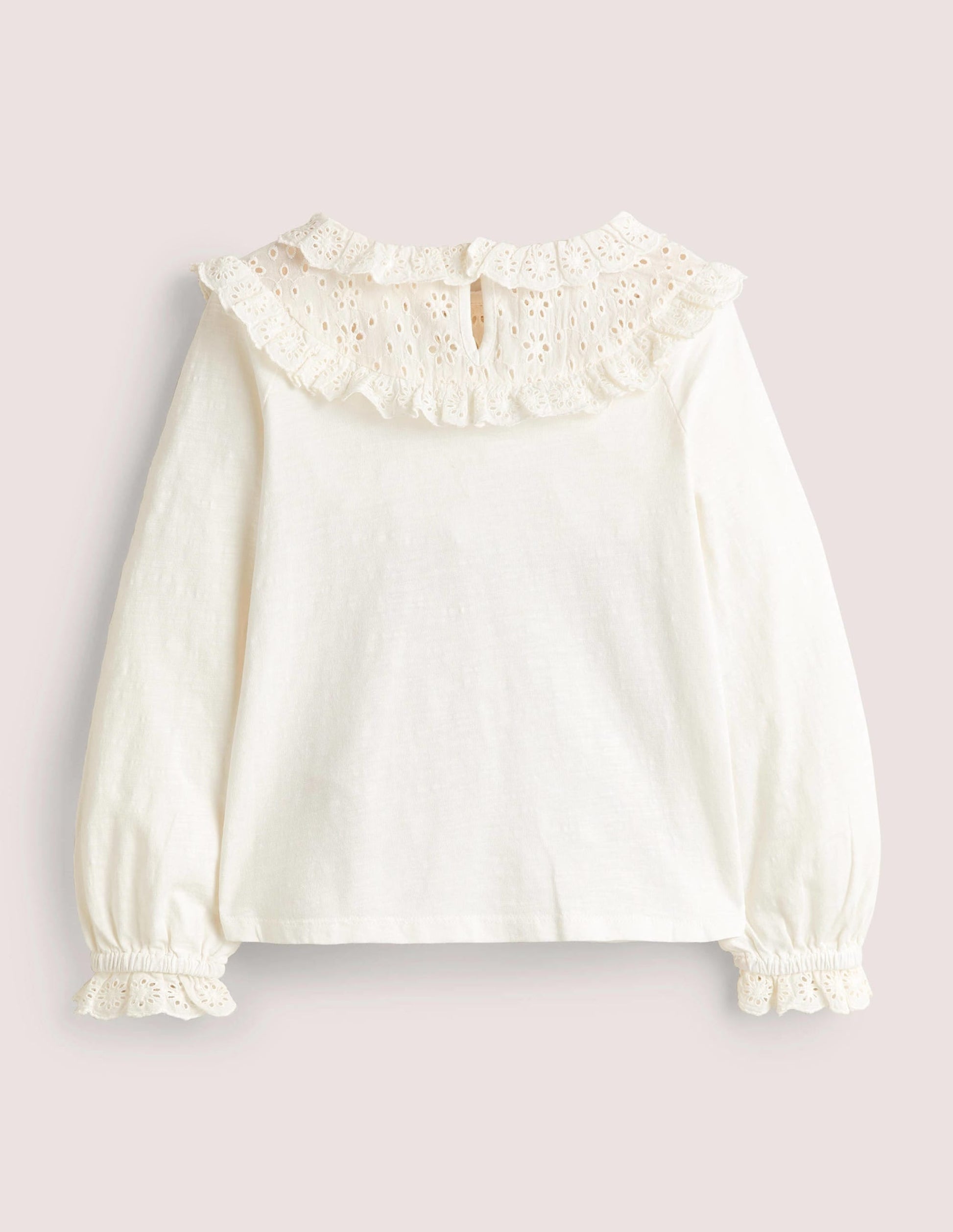 Frill Broderie Jersey Top-Ivory-2
