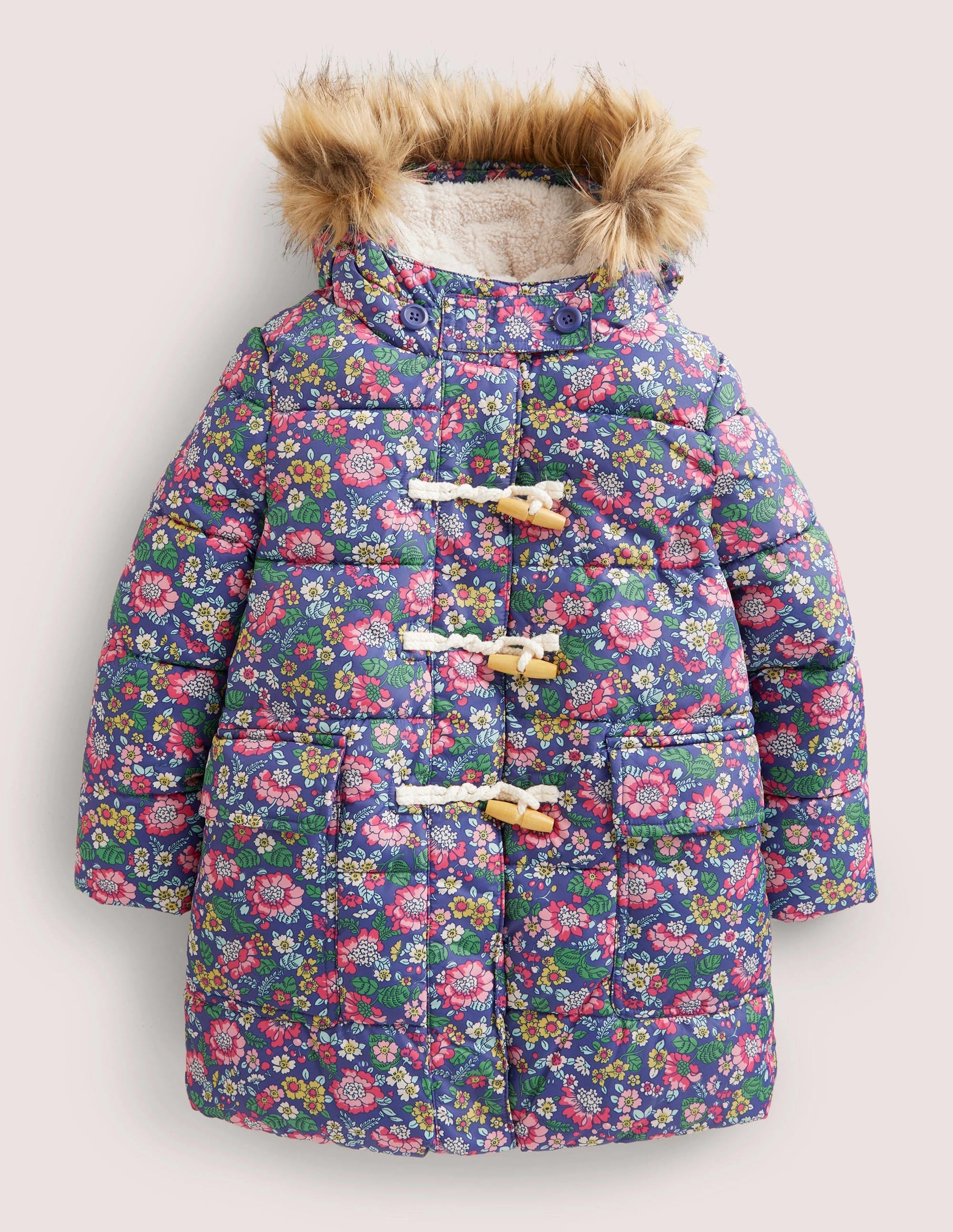Floral Fleece-Lined Hooded Puffer Jacket-Starboard Vintage Floral - Image 1