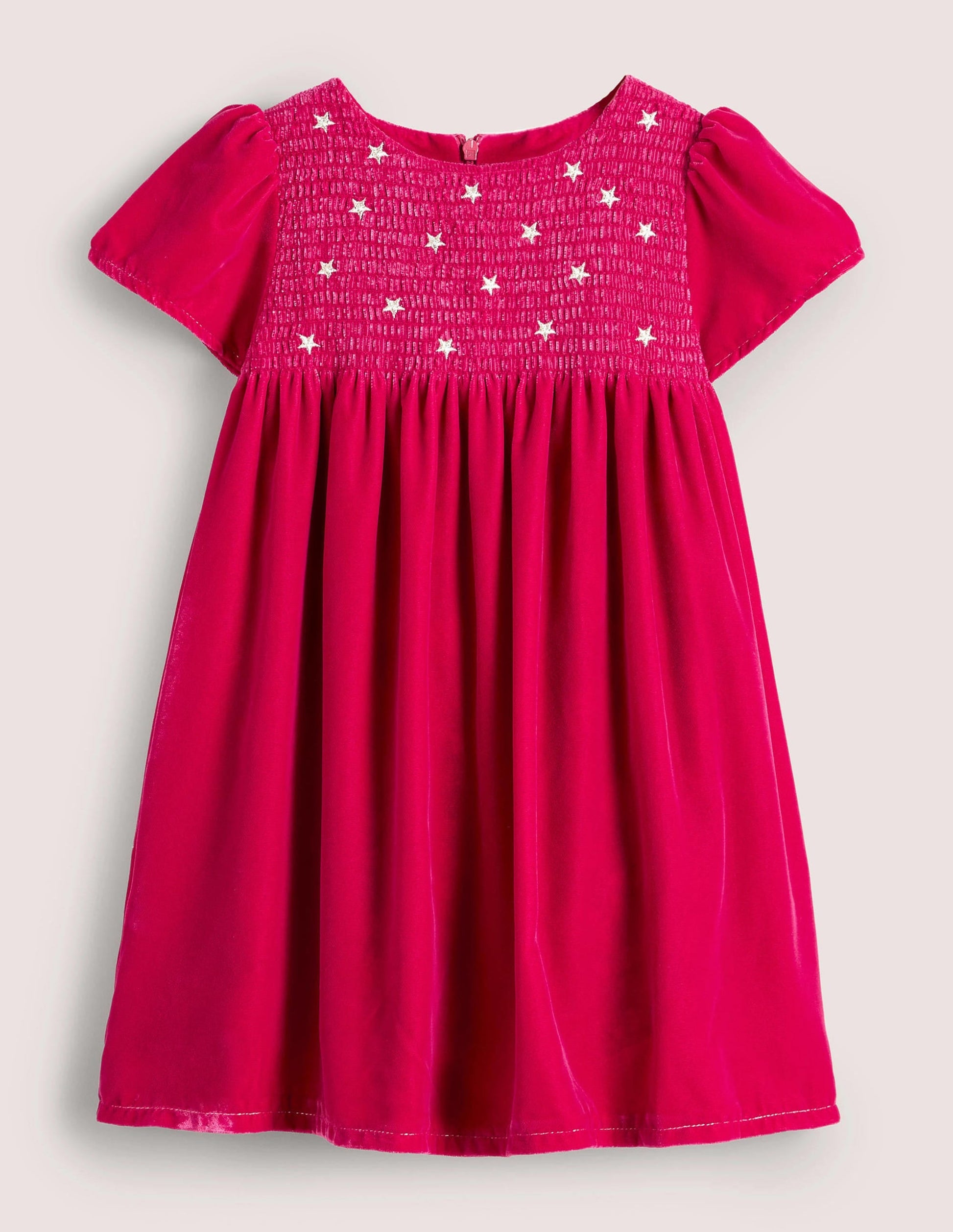 Velvet Smock Party Dress-Candy Cane Pink-1
