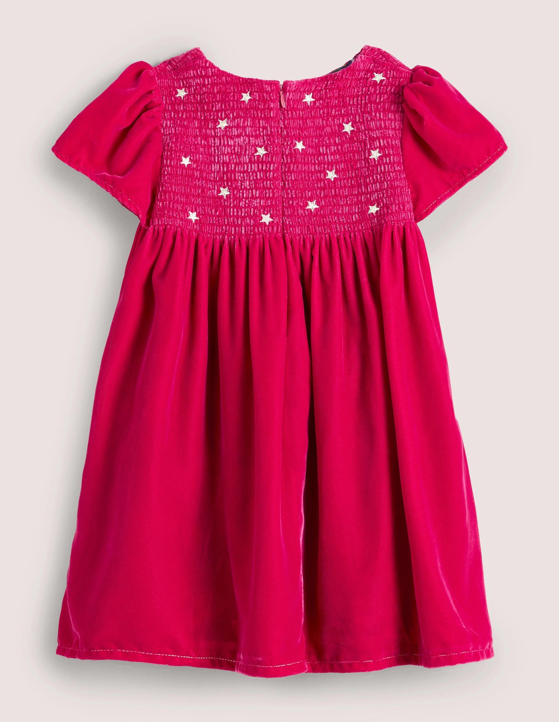Velvet Smock Party Dress-Candy Cane Pink-2