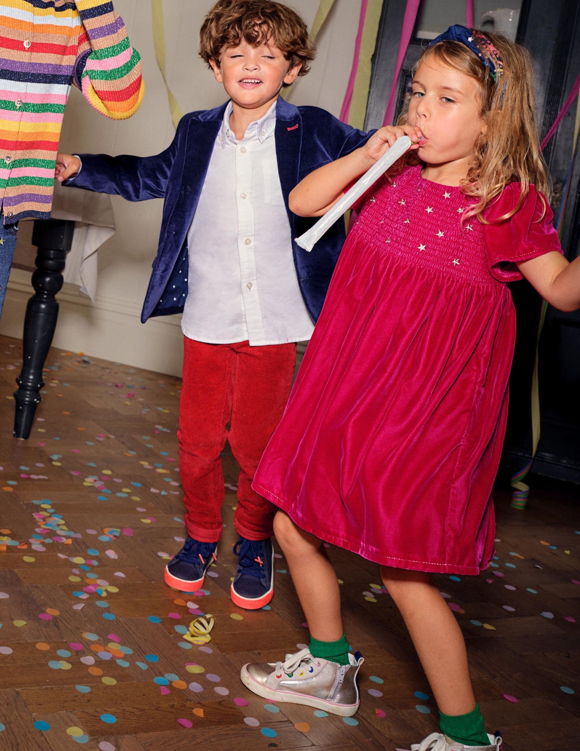 Velvet Smock Party Dress-Candy Cane Pink-4
