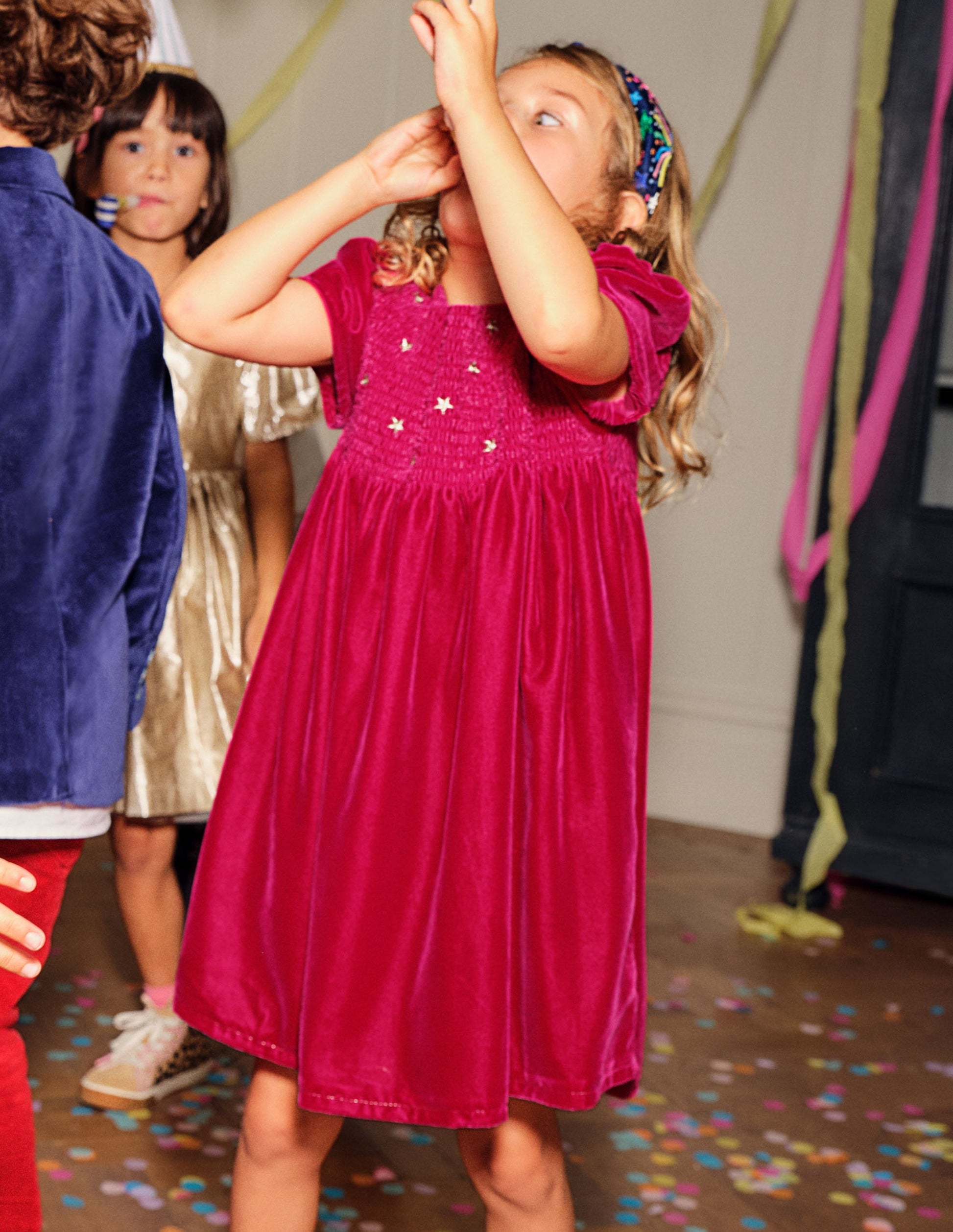 Velvet Smock Party Dress-Candy Cane Pink-5
