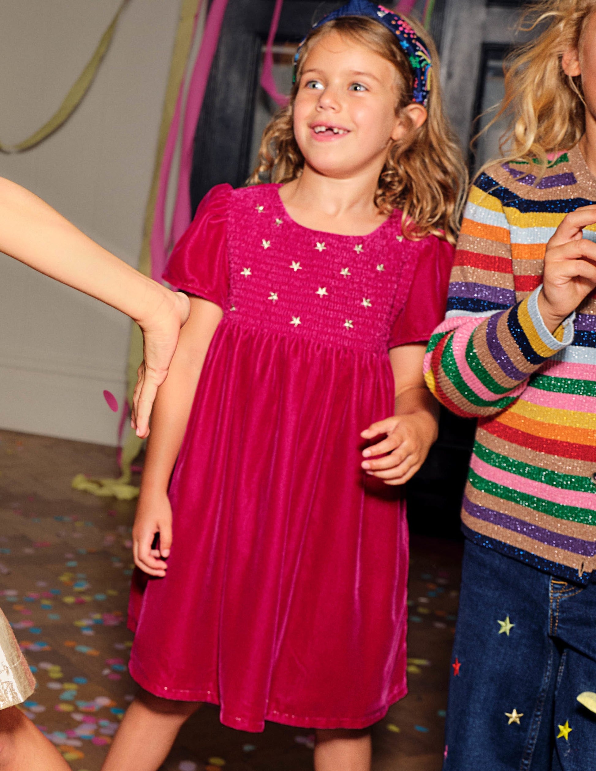Velvet Smock Party Dress-Candy Cane Pink-6