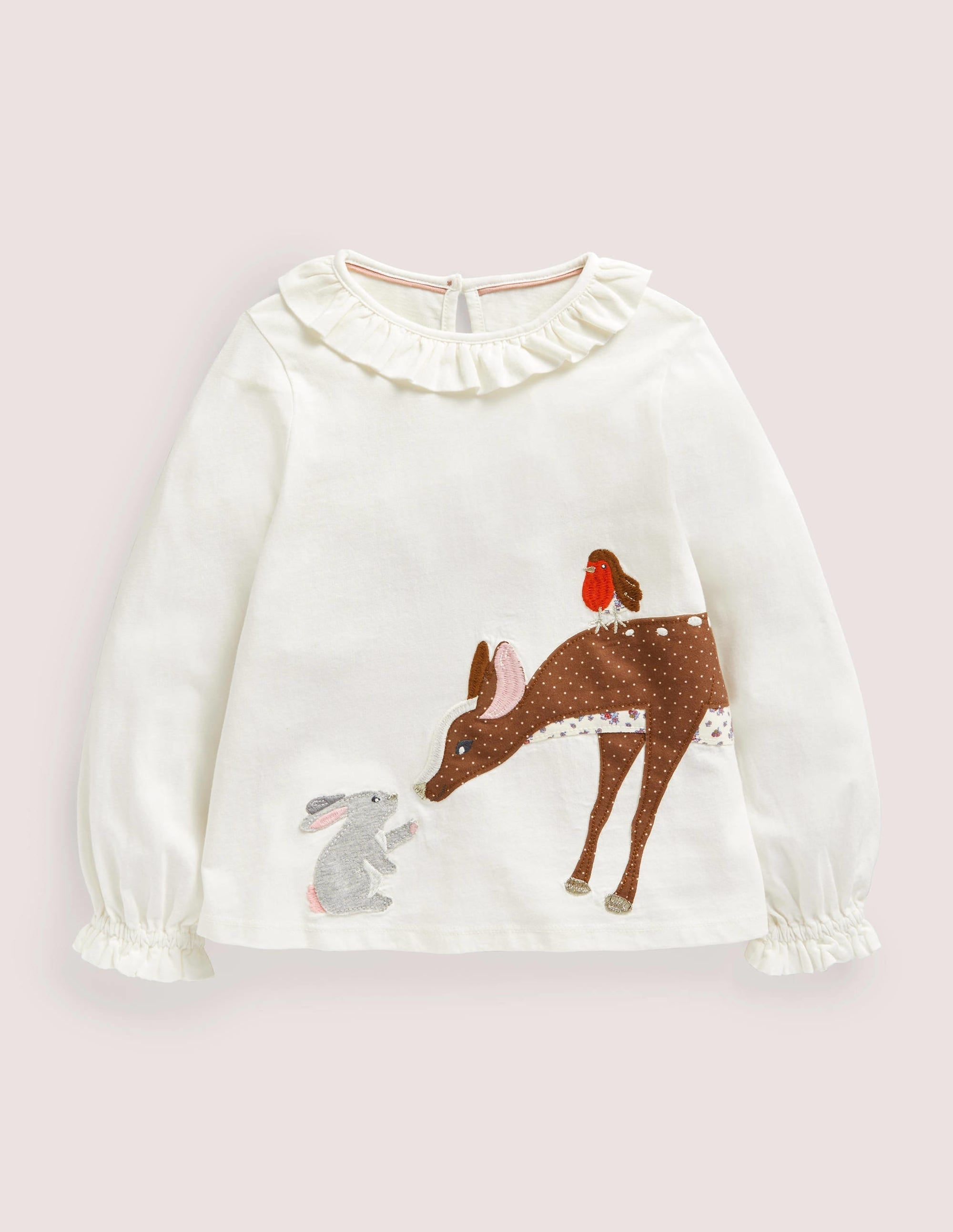 Pretty Appliqué T-Shirt-Ivory Woodland Animals - Image 1