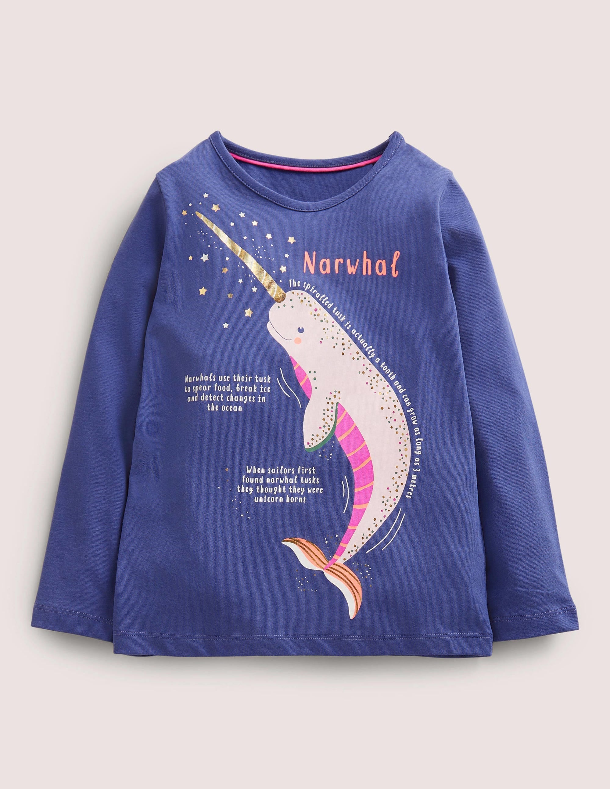 Educational Printed T-shirt-College Navy Narwhal - Image 1