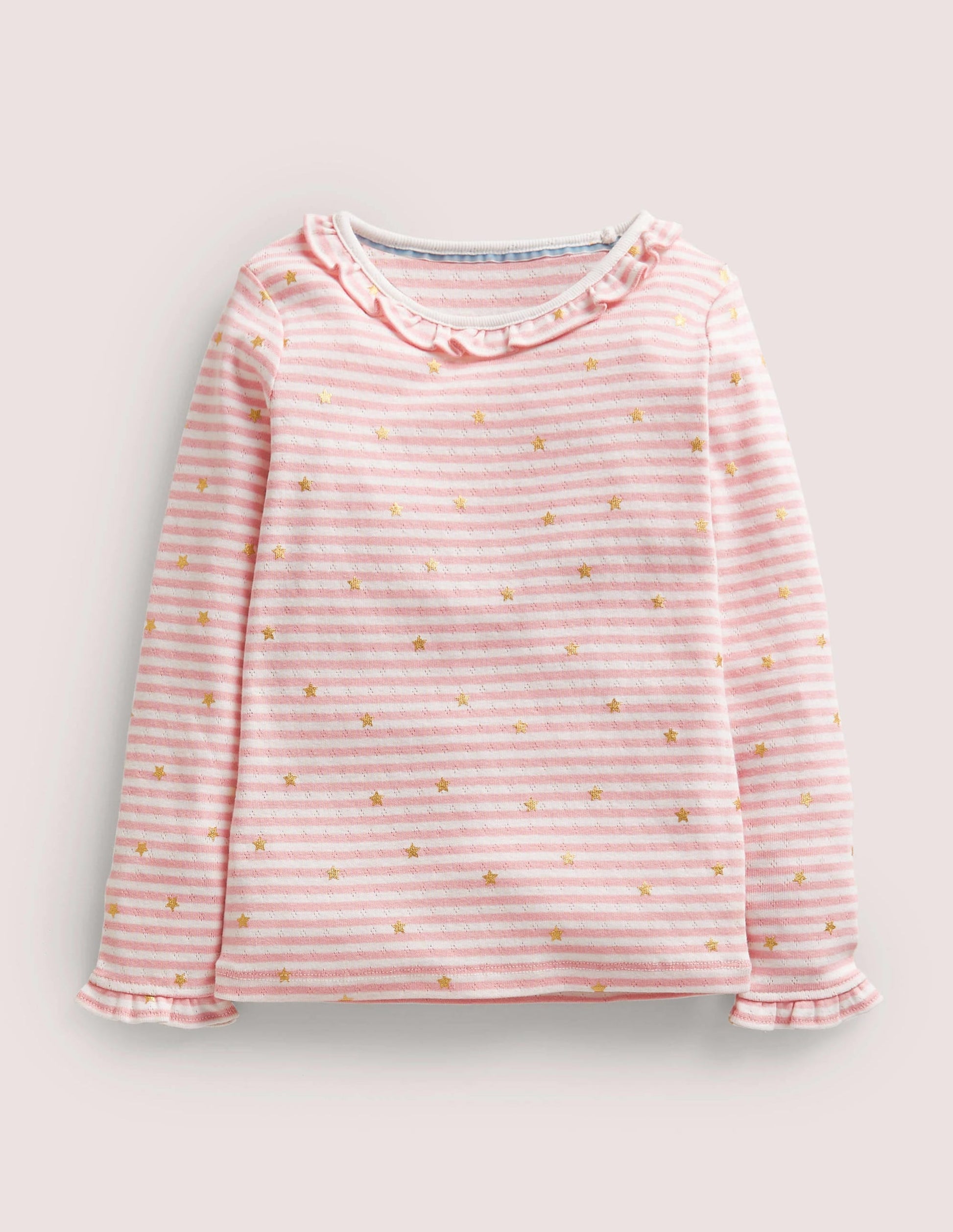 Sparkly Ruffle Pointelle Top-Ivory/Cameo Pink-1