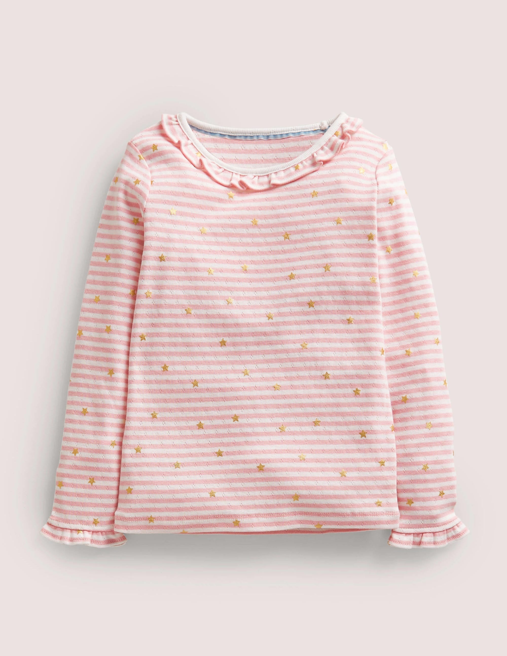 Sparkly Ruffle Pointelle Top-Ivory/Cameo Pink - Image 1