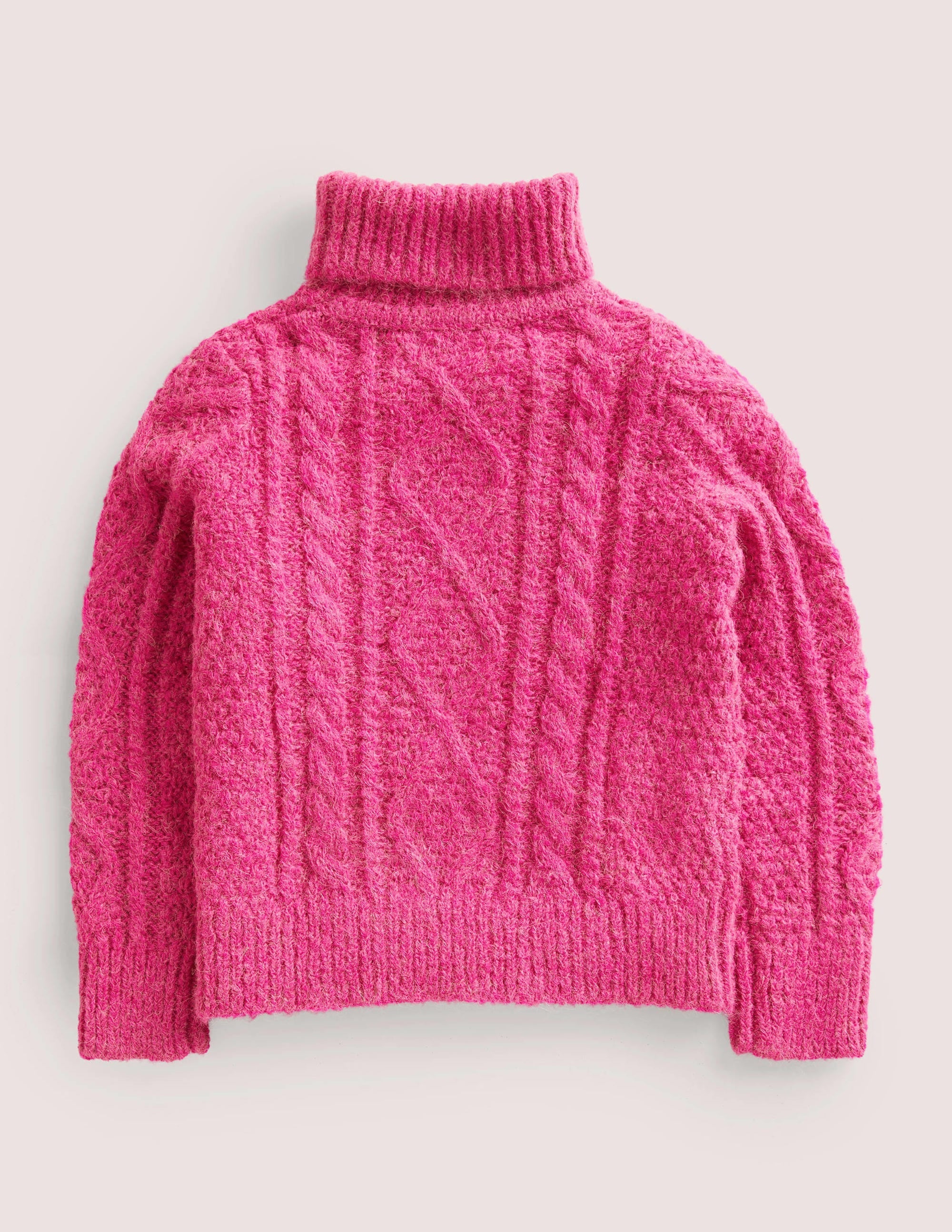 Chunky Cable Roll Neck Jumper-Shocking Pink Cable - Image 2