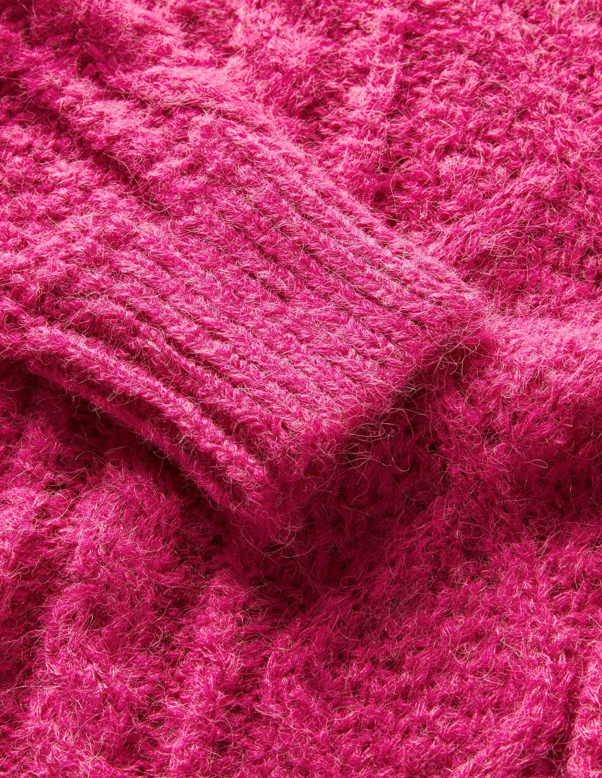 Chunky Cable Roll Neck Jumper-Shocking Pink Cable - Image 3