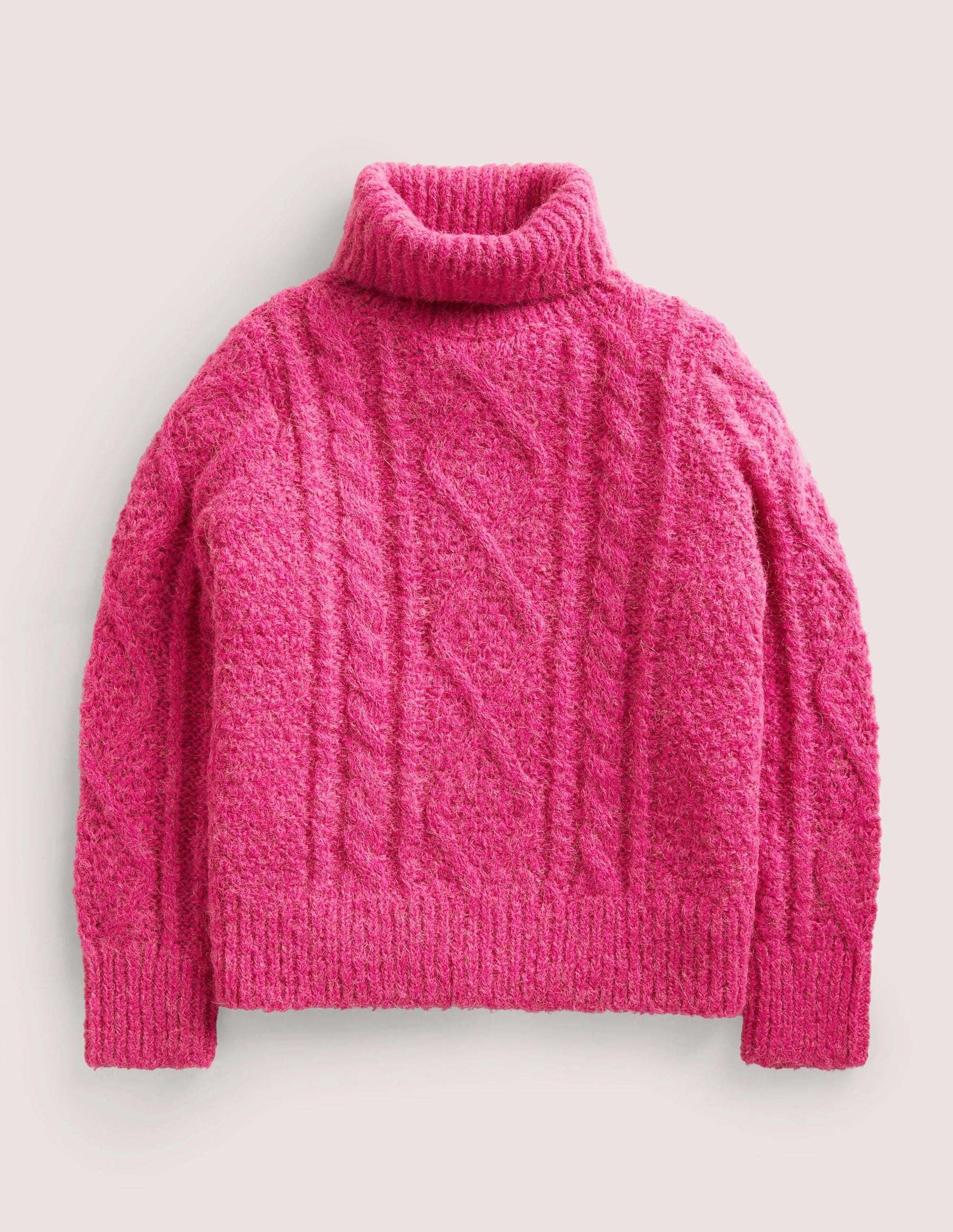 Chunky Cable Roll Neck Jumper-Shocking Pink Cable-1