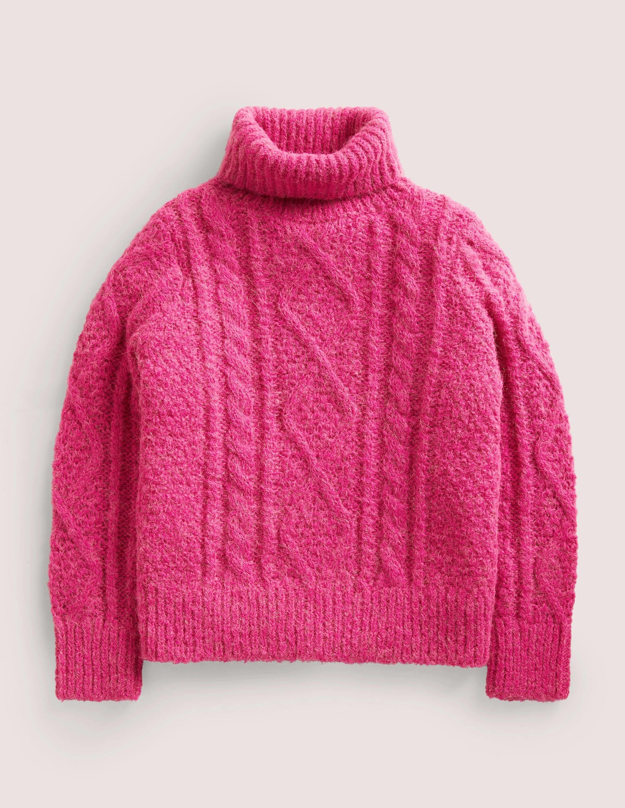 Chunky Cable Roll Neck Jumper-Shocking Pink Cable - Image 1