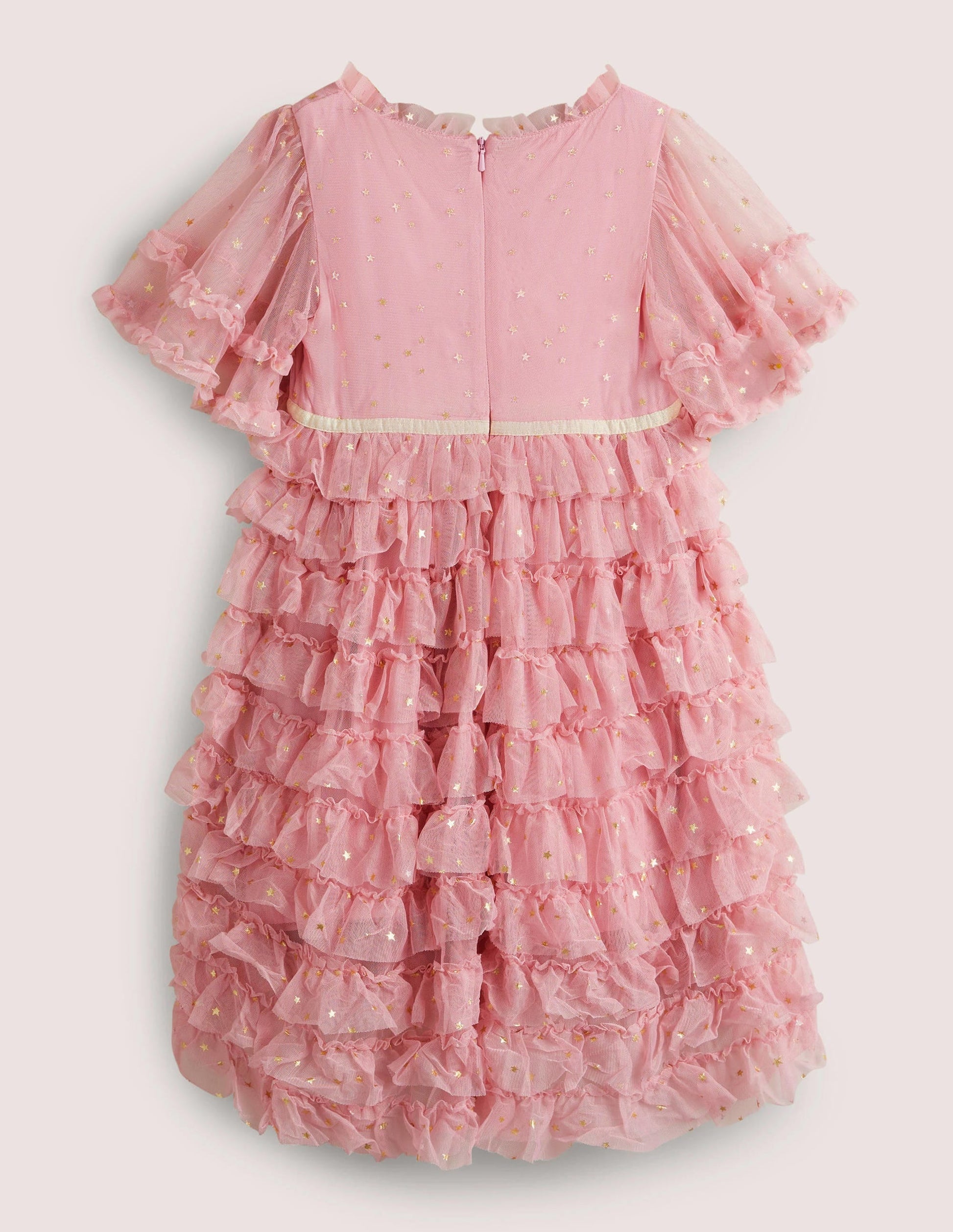 Pink Gold Star Print Ruffle Tulle Party Dress-Cameo Pink-2