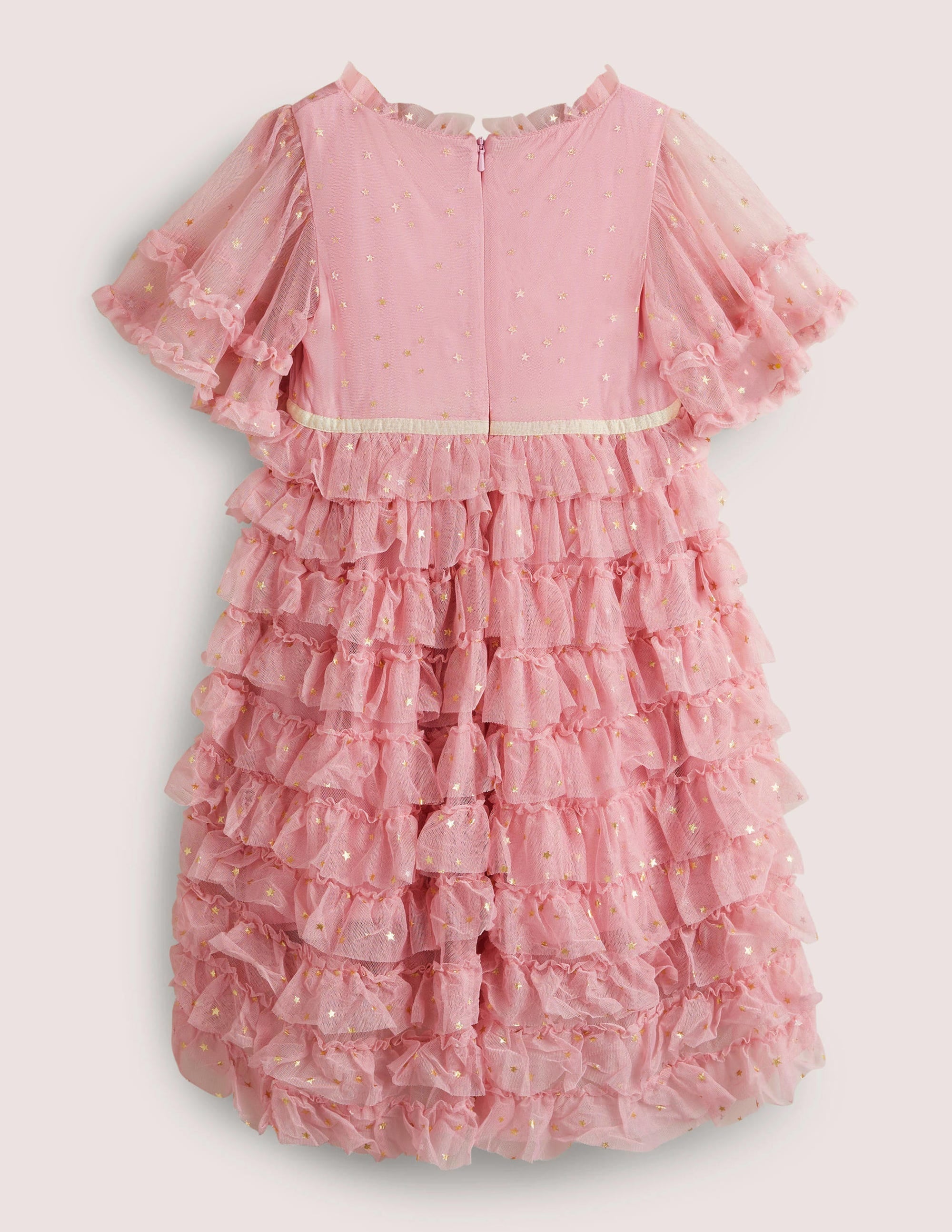 Pink Gold Star Print Ruffle Tulle Party Dress-Cameo Pink - Image 2