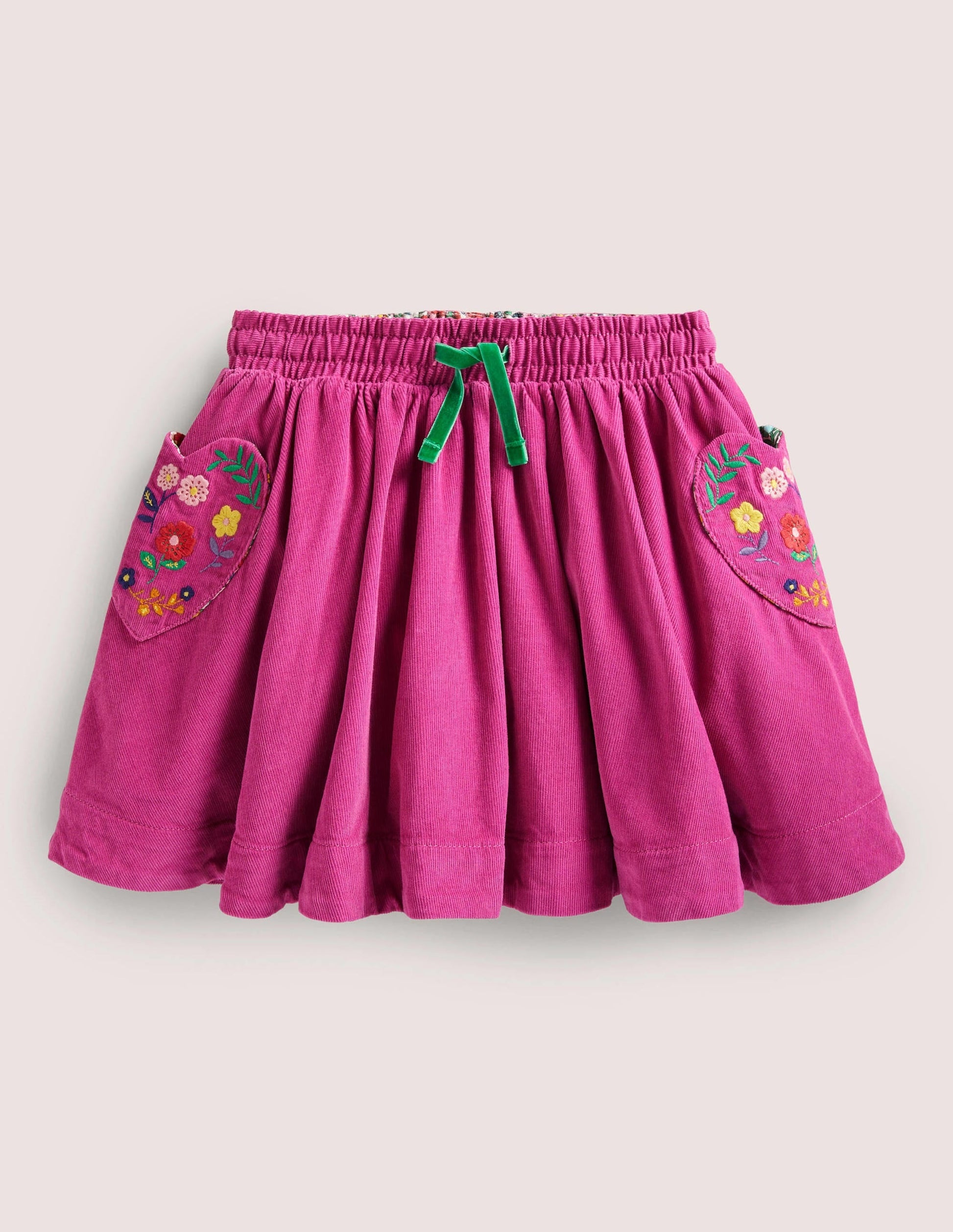 Embroidered Woven Twirly Skirt-Shocking Pink Embroidery-1