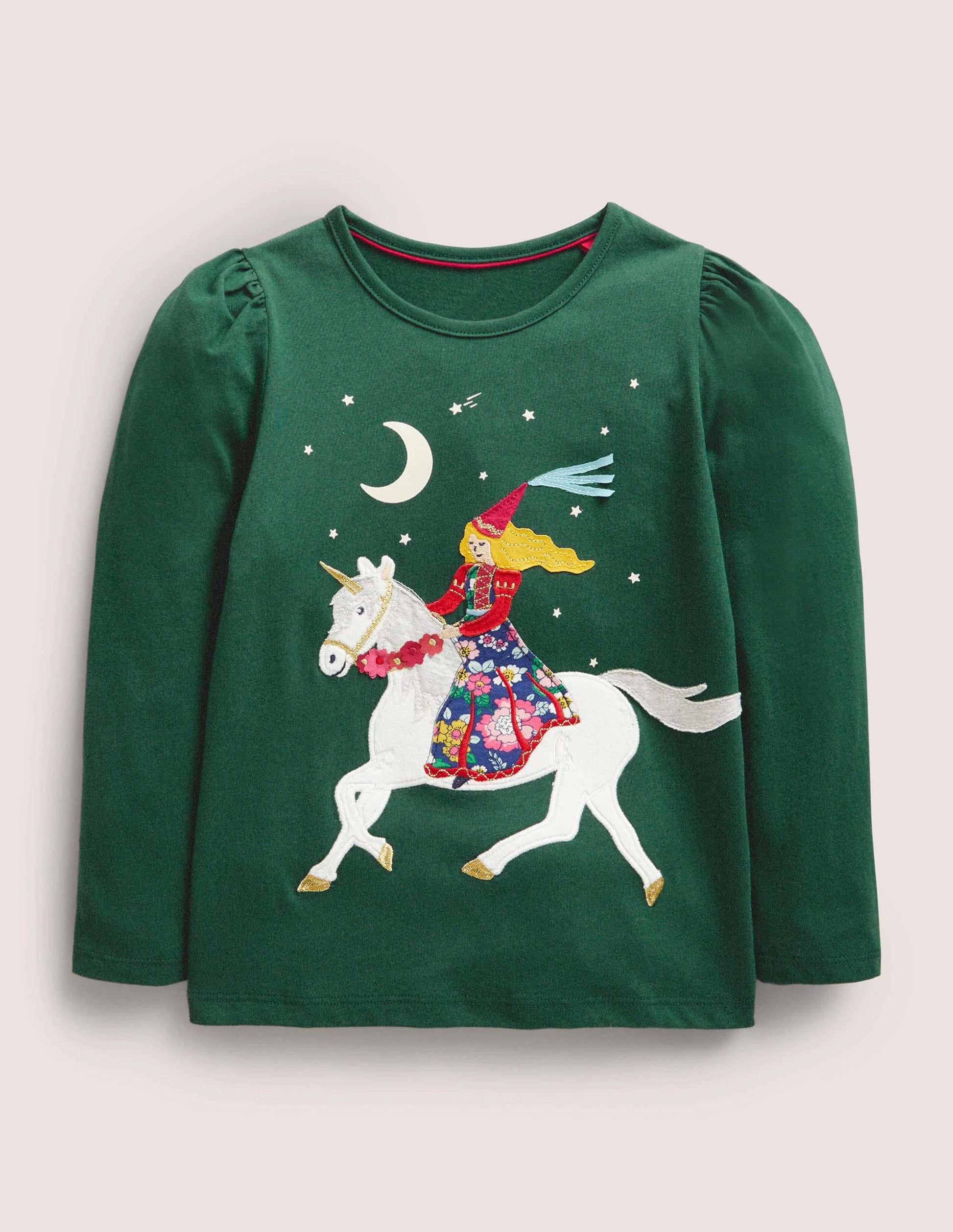 Magical Appliqué T-shirt-Trekking Green Princess-1
