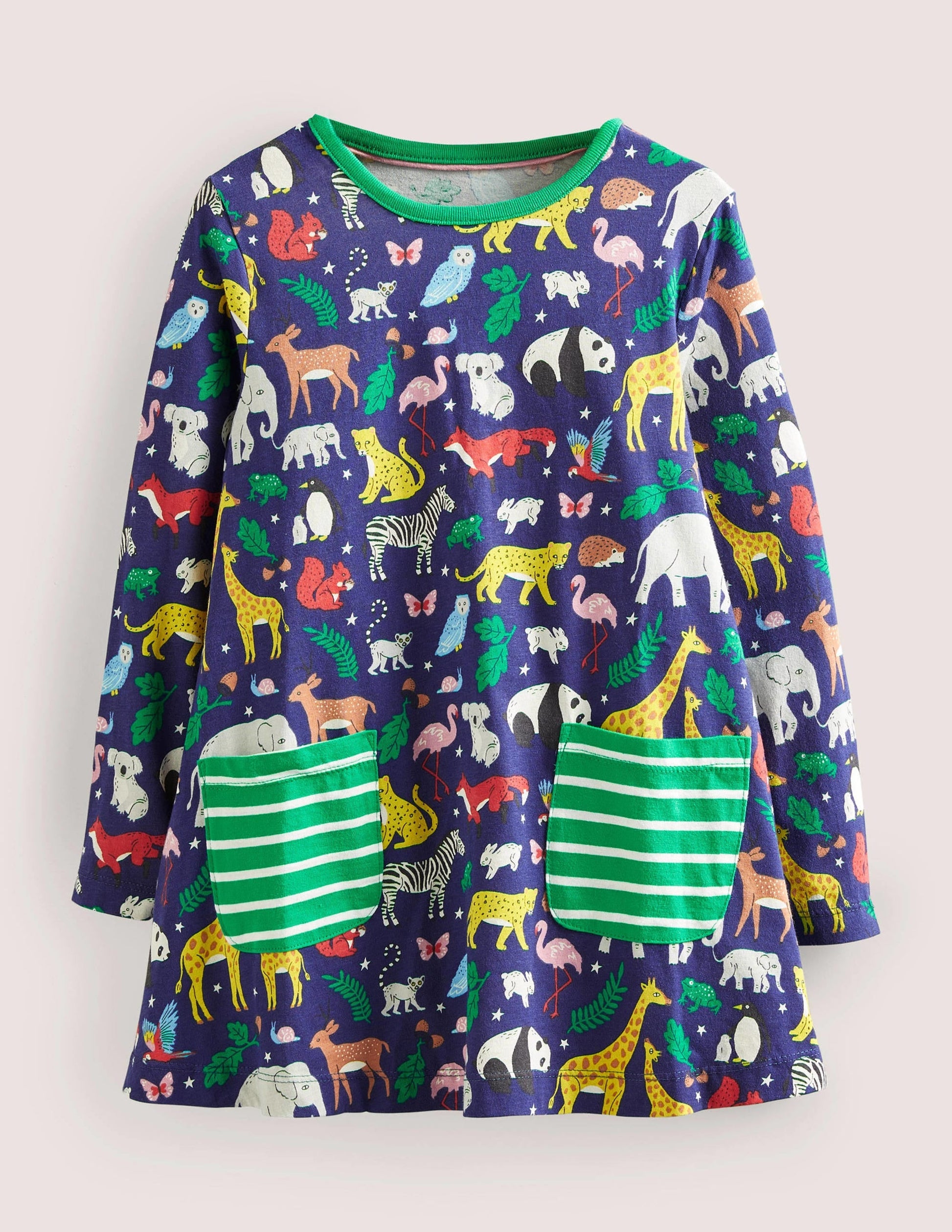 Printed Jersey Pocket Tunic-Starboard Blue Global Animals-1
