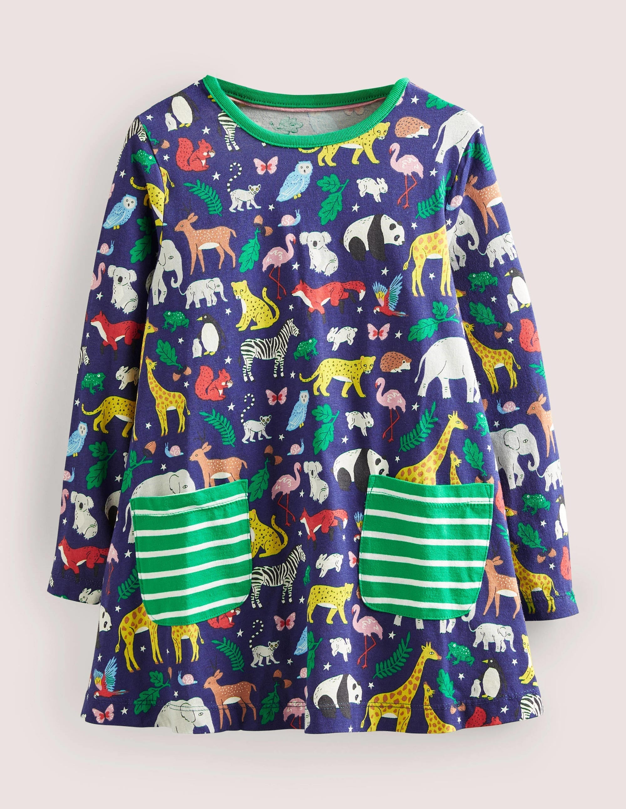 Printed Jersey Pocket Tunic-Starboard Blue Global Animals - Image 1